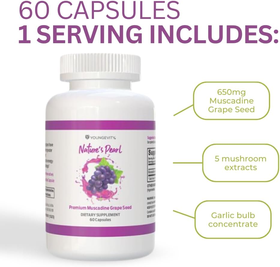 Premium Muscadine Grape Seed Extract Capsules - 650mg - Antioxidant Superfood with Resveratrol, Ellagic Acid, Quercetin - 60 Servings
