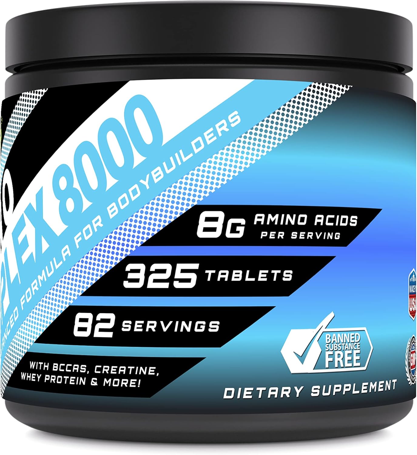 Premium Muscle Amino Complex Supplement | 8000 Mg Per Serving | 325 Tablets | Enhanced Formula with Taurine, Creatine, L-Glutamine, Whey Protein, & BCAA's