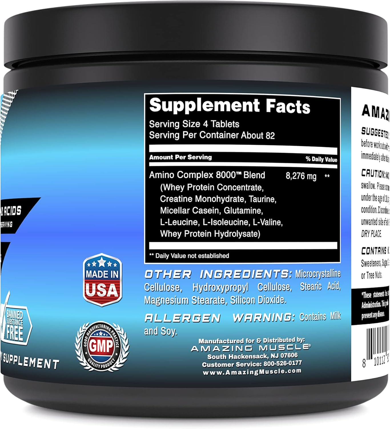 Premium Muscle Amino Complex Supplement | 8000 Mg Per Serving | 325 Tablets | Enhanced Formula with Taurine, Creatine, L-Glutamine, Whey Protein, & BCAA's