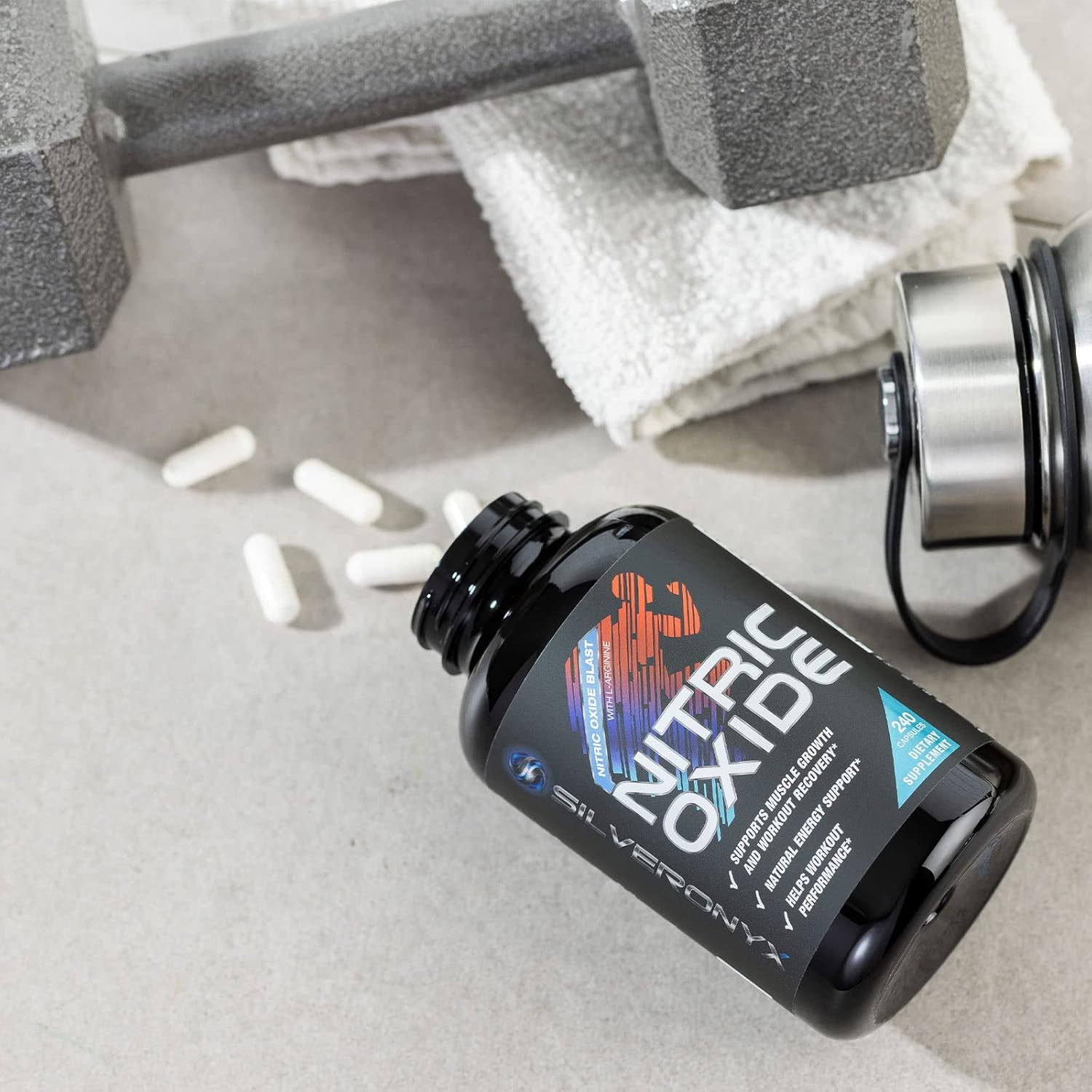 Premium Muscle Support Nitric Oxide Booster with L-Arginine, Citrulline Malate, AAKG, Beta Alanine - 3X Strength Formula for Energy & Strength - 240 Capsules by SILVERONYX