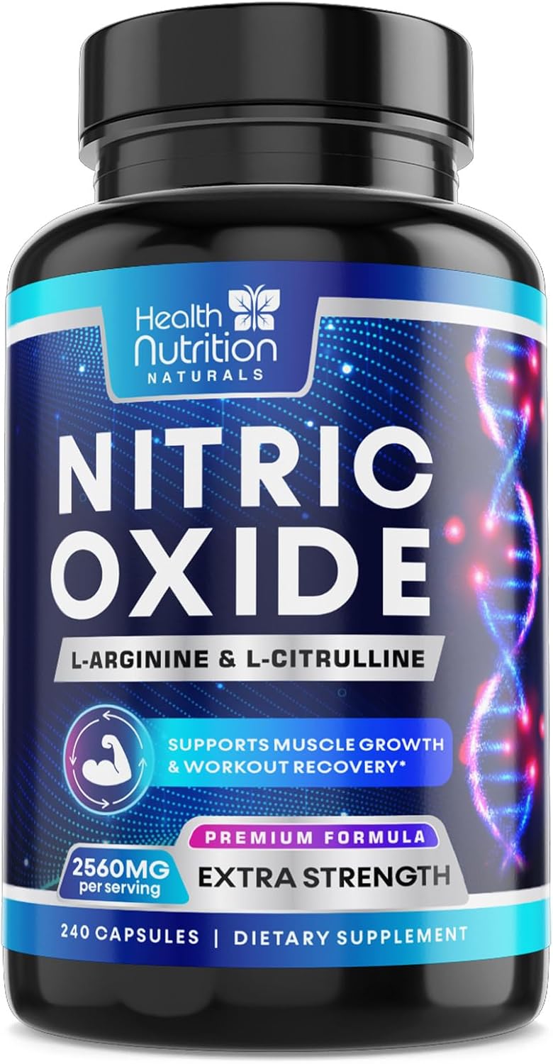 Premium Muscle Support Nitric Oxide Supplement - Extra Strength L-Arginine Blend with Citrulline Malate, AAKG, and Beta Alanine - Boost Energy & Strength for Intense Workouts - 240 Capsules