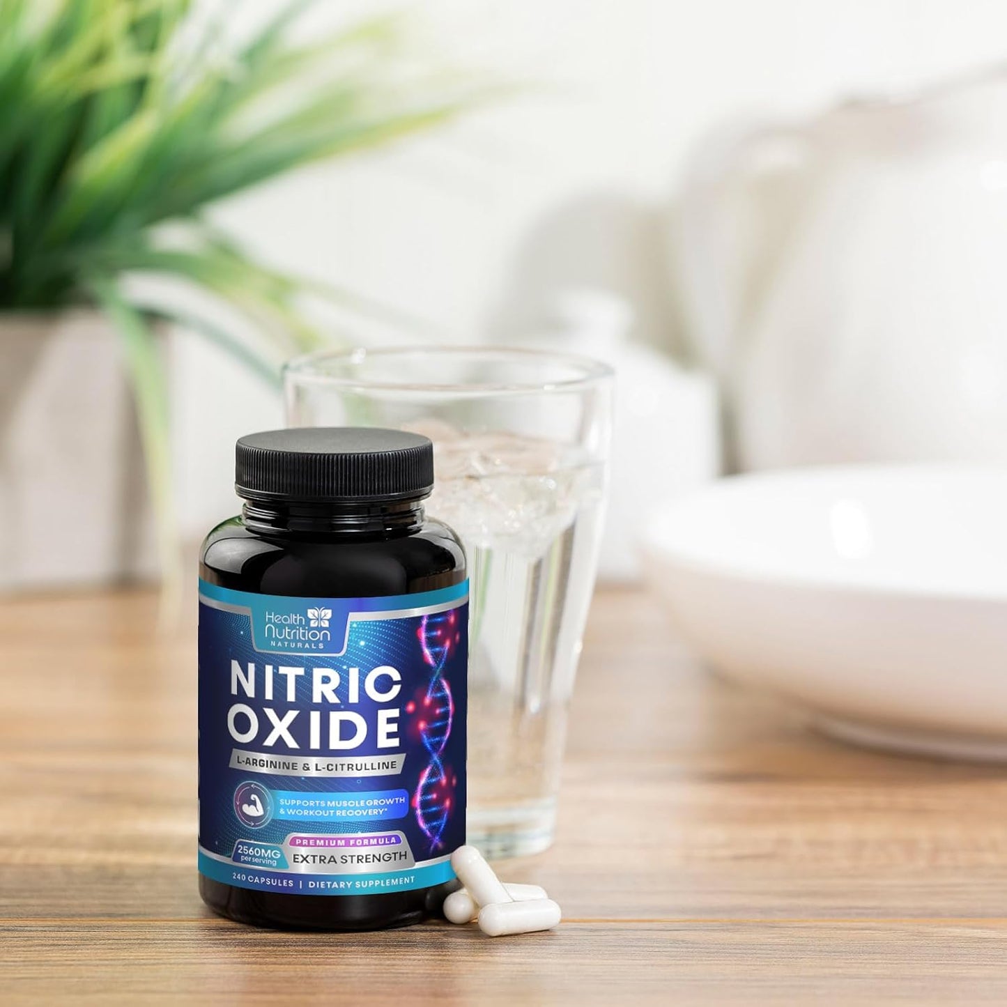 Premium Muscle Support Nitric Oxide Supplement - Extra Strength L-Arginine Blend with Citrulline Malate, AAKG, and Beta Alanine - Boost Energy & Strength for Intense Workouts - 240 Capsules