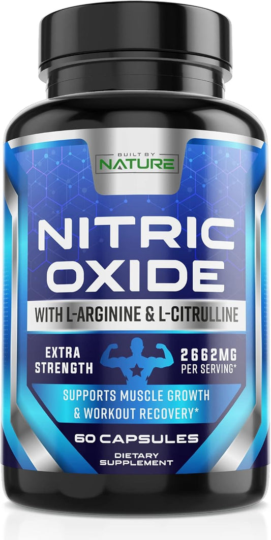 Premium Muscle Supporting Nitric Oxide Supplement - Extra Strength L Arginine with Citrulline Malate, AAKG, and Beta Alanine - Boost Strength & Energy for Harder Training - 60 Capsules