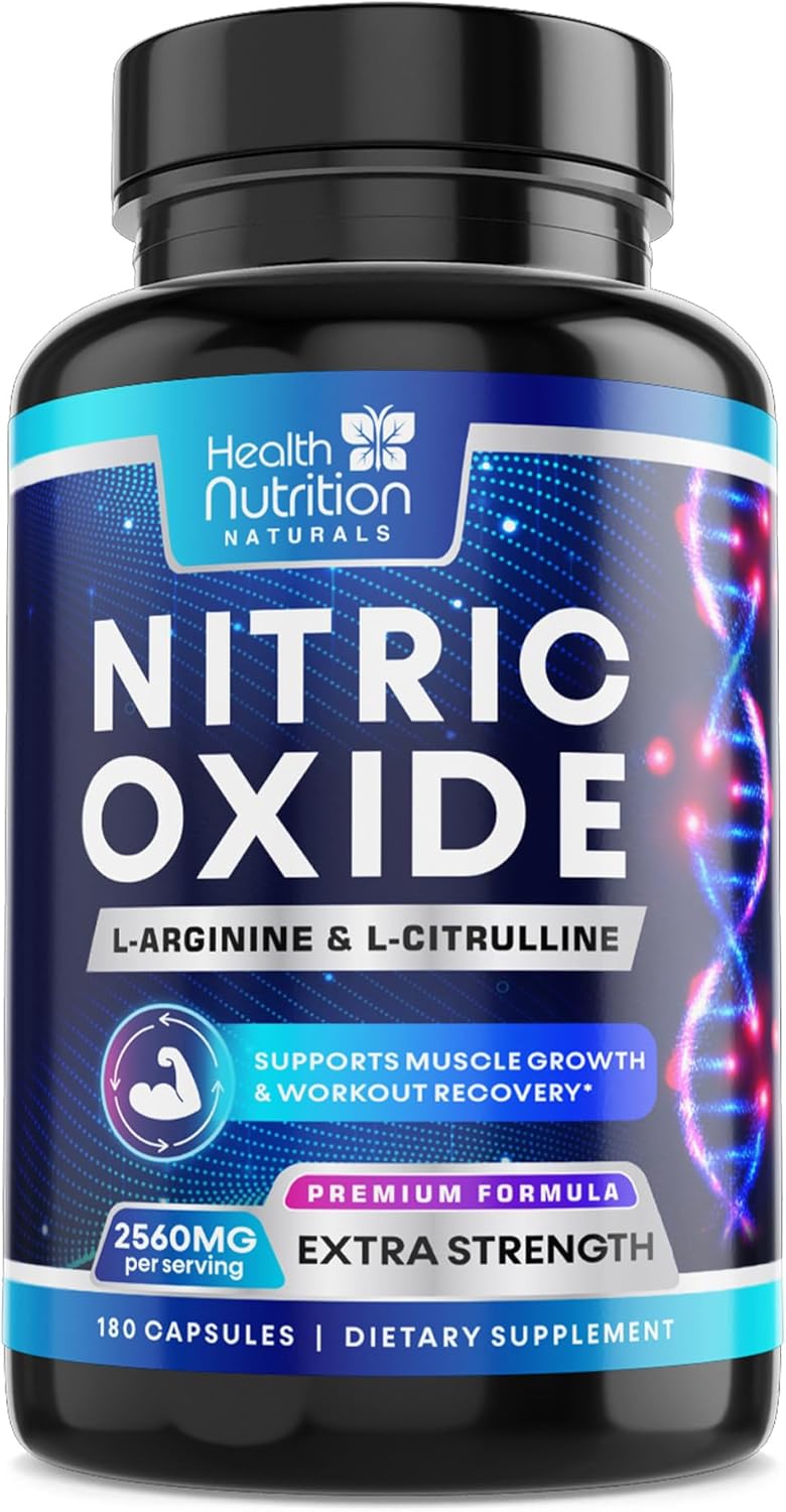 Premium Muscle Supporting Nitric Oxide Supplement - Extra Strength L-Arginine Blend with Citrulline Malate, AAKG, Beta Alanine - Boost Energy & Strength for Intense Workouts - 180 Capsules