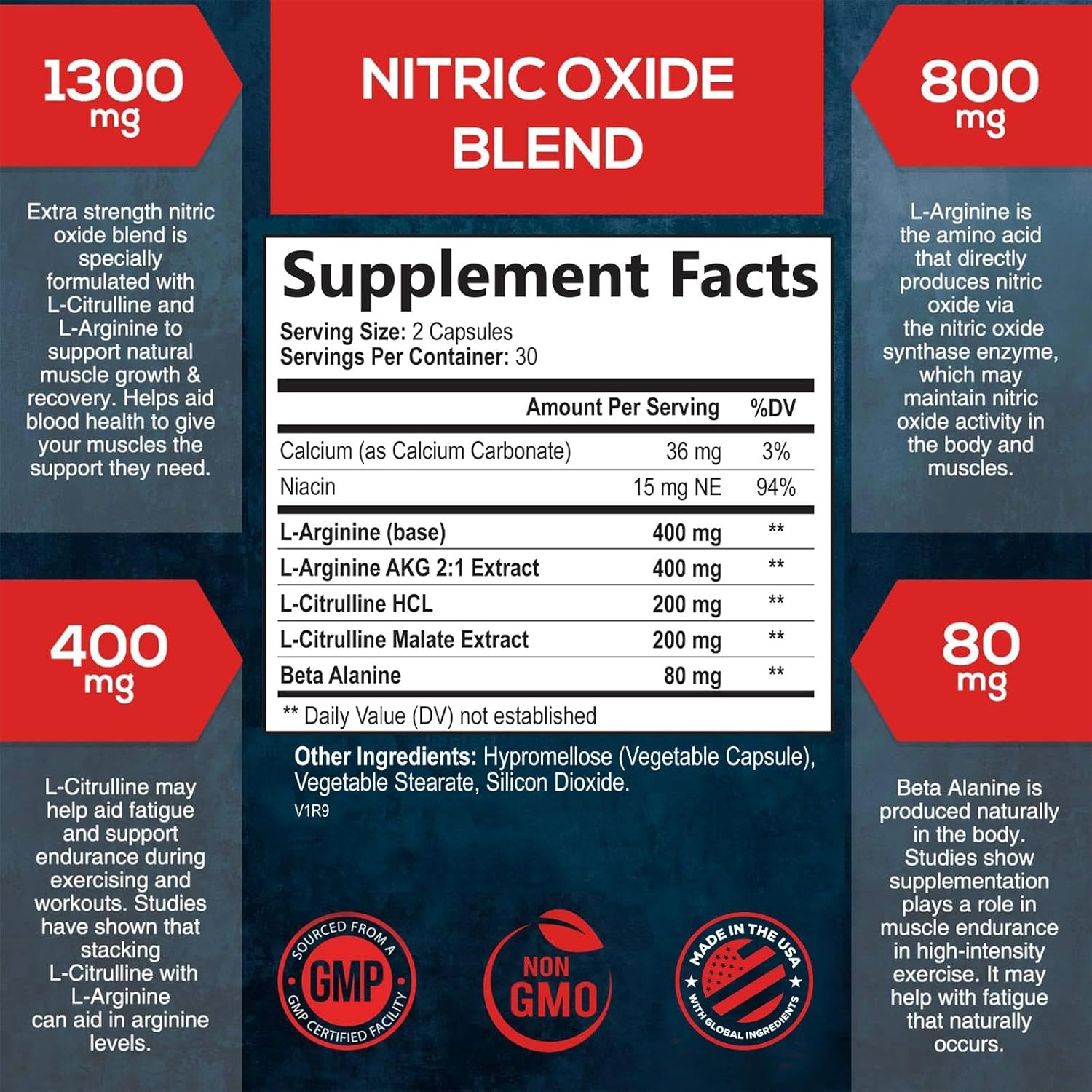 Premium Muscle Supporting Nitric Oxide Supplement - Enhanced Strength & Energy - 60 Capsules