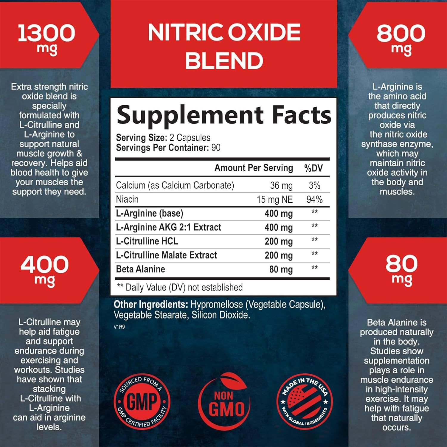 Premium Muscle Supporting Nitric Oxide Supplement - Enhanced Strength & Energy Formula - 180 Capsules
