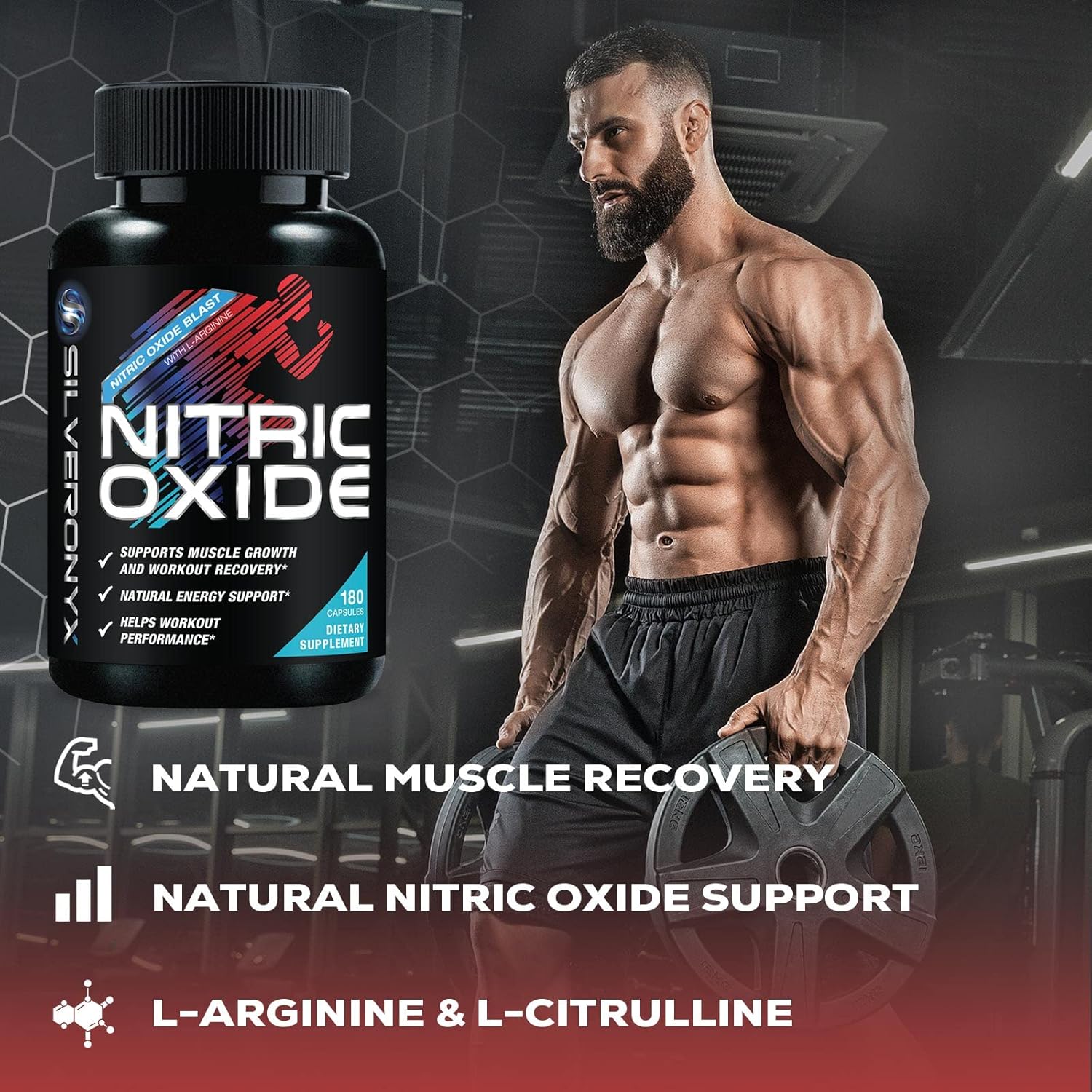 Premium Muscle Supporting Nitric Oxide Supplement - Enhanced Strength & Energy Formula - 180 Capsules