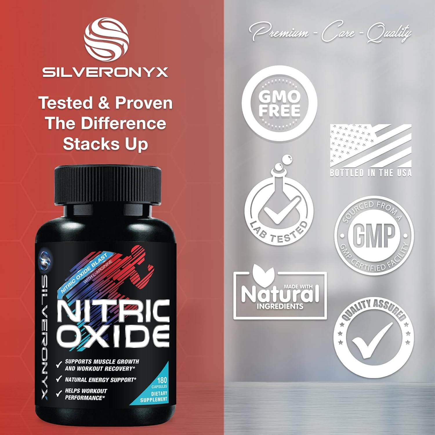 Premium Muscle Supporting Nitric Oxide Supplement - Enhanced Strength & Energy Formula - 180 Capsules
