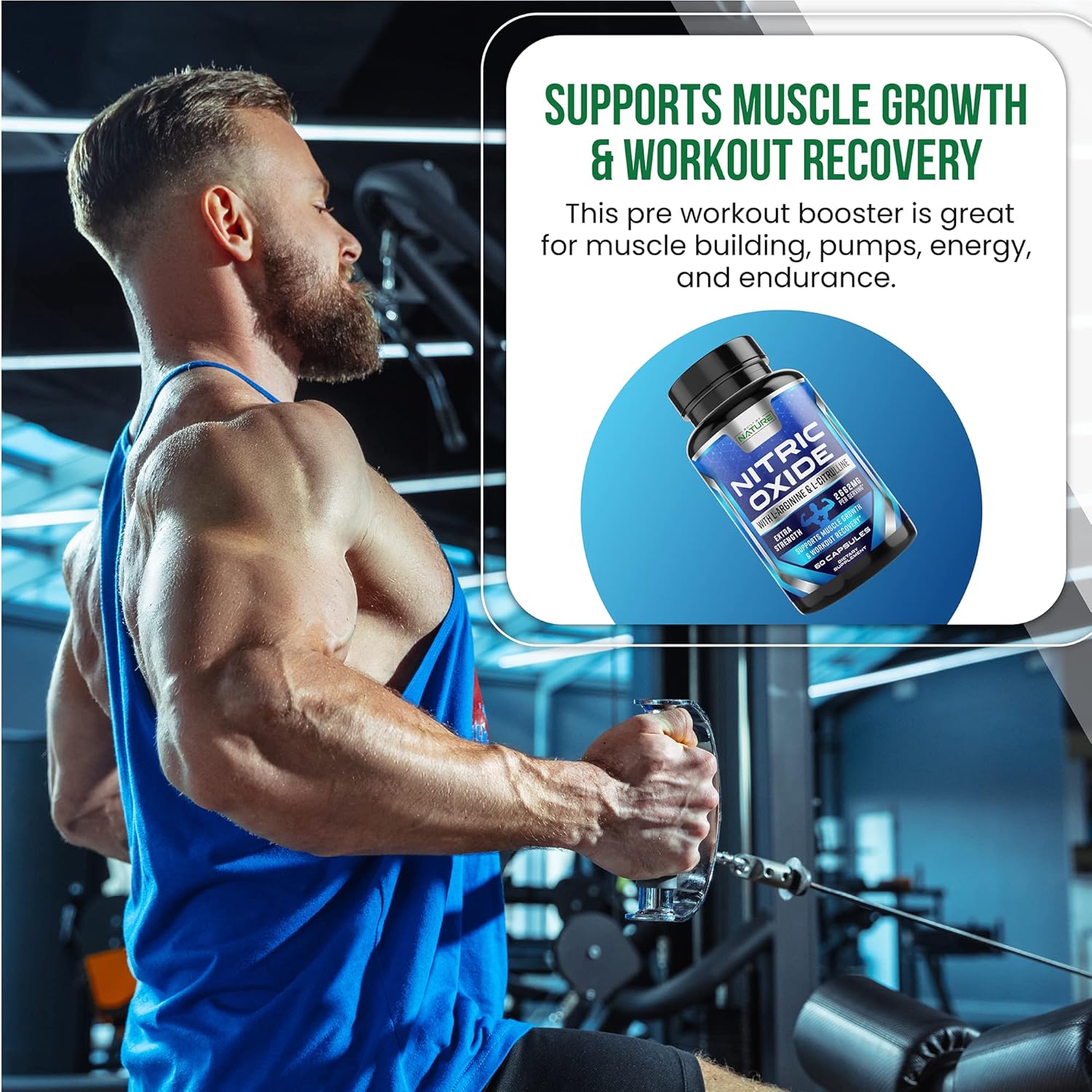 Premium Muscle Supporting Nitric Oxide Supplement - Extra Strength L Arginine with Citrulline Malate, AAKG, and Beta Alanine - Boost Strength & Energy for Harder Training - 60 Capsules