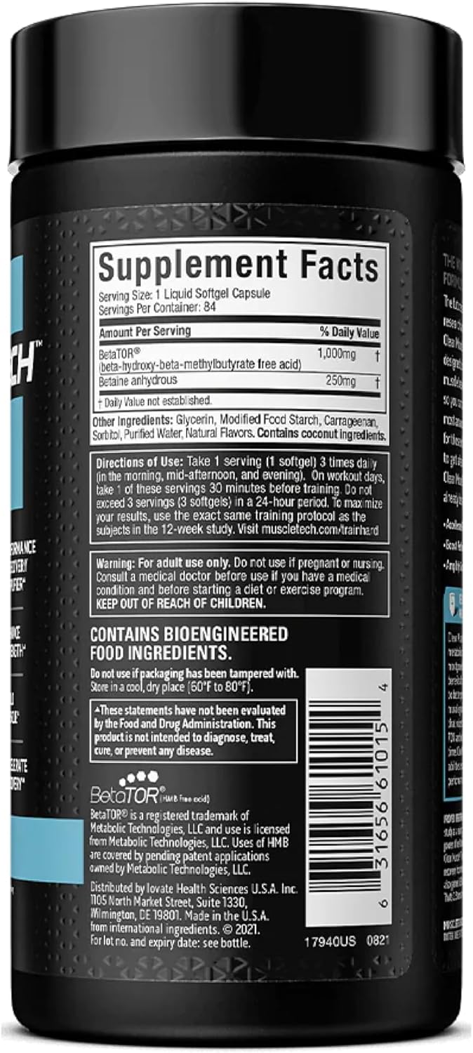 Premium Muscletech HMB Supplements: Clear Muscle Liquid Softgels - 1000mg Highest Grade HMB for Lean Muscle & Recovery - Free Acid Muscle Supplement - Reduce Muscle Breakdown - 42 Softgels