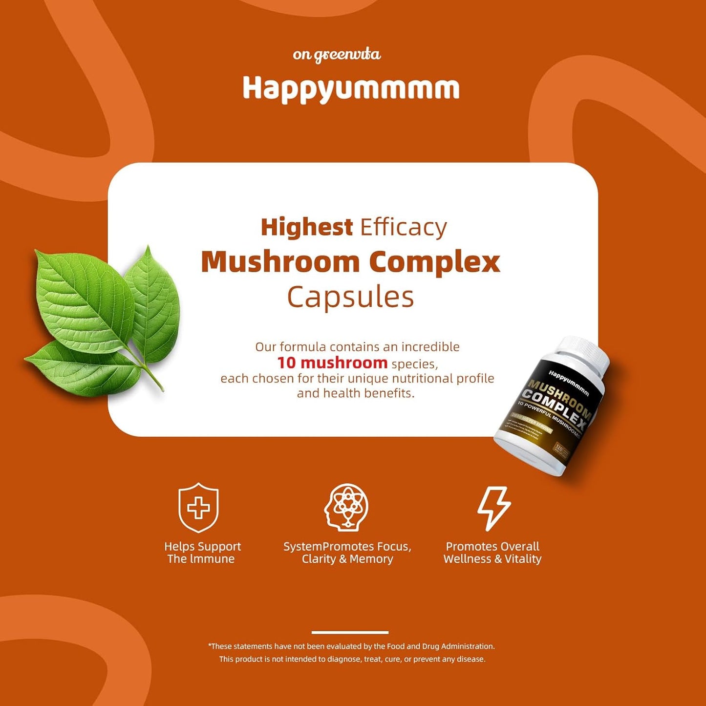 Premium Mushroom Complex Supplement 2600mg, 120 Capsules - 10 Blend of Reishi, Lions Mane, Cordyceps, Chaga, Turkey Tail, Maitake, Shiitake, Oyster - Nootropic Brain, Energy, Focus Pills for Optimal Health.