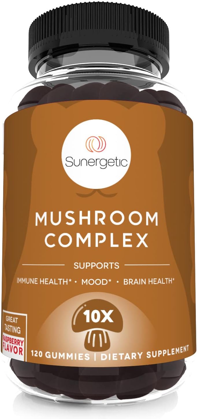 Premium Mushroom Gummies Supplement for Immune Health, Brain, Mood, and Stress Support - Blend of Lions Mane, Chaga, Reishi, Turkey Tail, Cordyceps - 120 Gummies