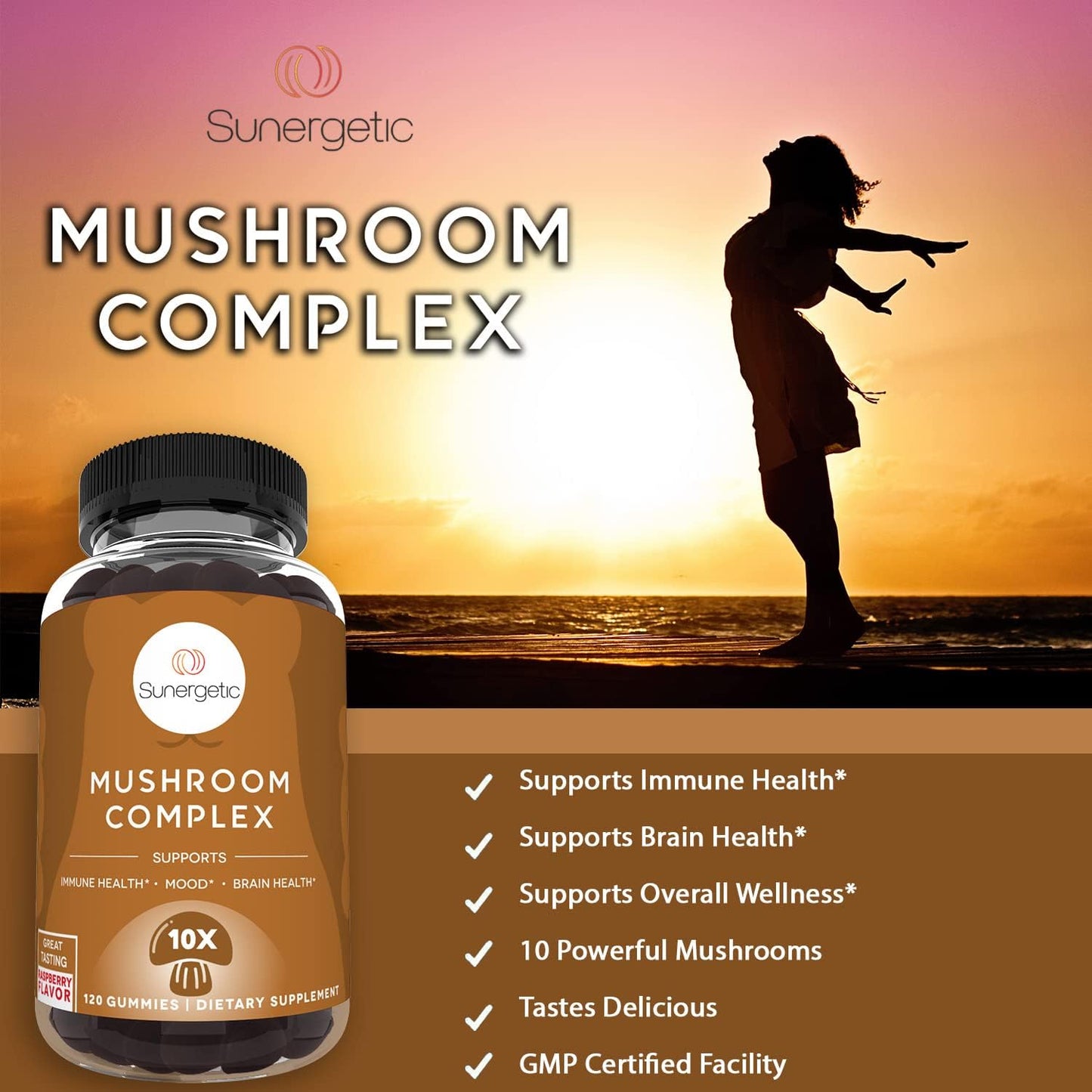 Premium Mushroom Gummies Supplement for Immune Health, Brain, Mood, and Stress Support - Blend of Lions Mane, Chaga, Reishi, Turkey Tail, Cordyceps - 120 Gummies