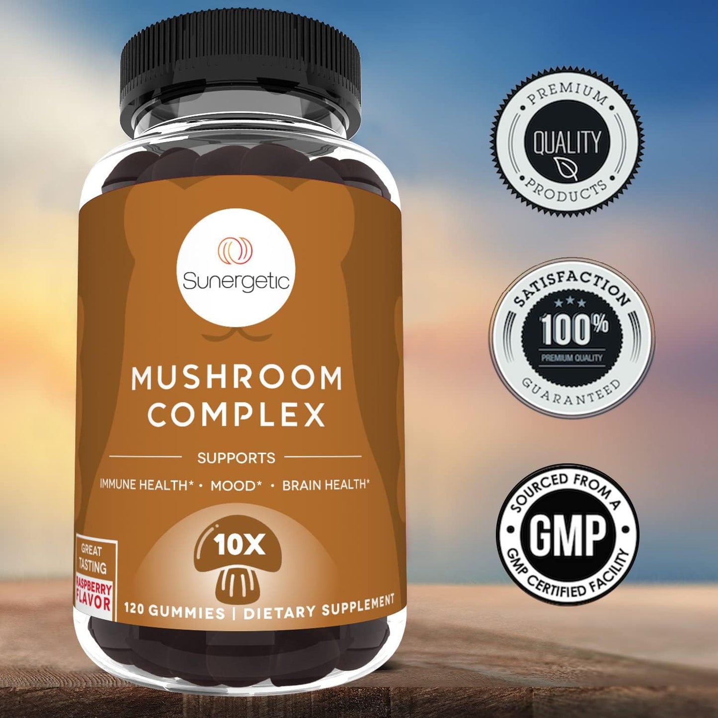 Premium Mushroom Gummies Supplement for Immune Health, Brain, Mood, and Stress Support - Blend of Lions Mane, Chaga, Reishi, Turkey Tail, Cordyceps - 120 Gummies