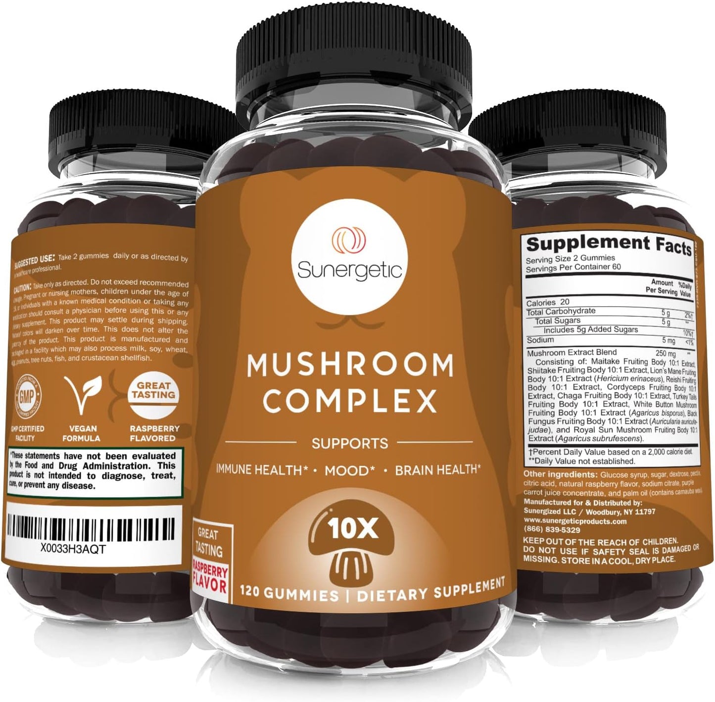 Premium Mushroom Gummies Supplement for Immune Health, Brain, Mood, and Stress Support - Blend of Lions Mane, Chaga, Reishi, Turkey Tail, Cordyceps - 120 Gummies