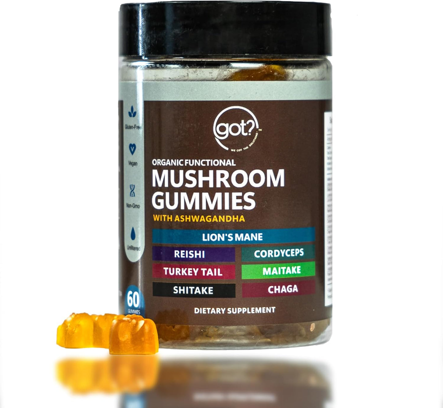 Premium Mushroom Gummies with Ashwagandha - Daily Supplement for Energy, Focus, Memory, and Immune Support - 60ct