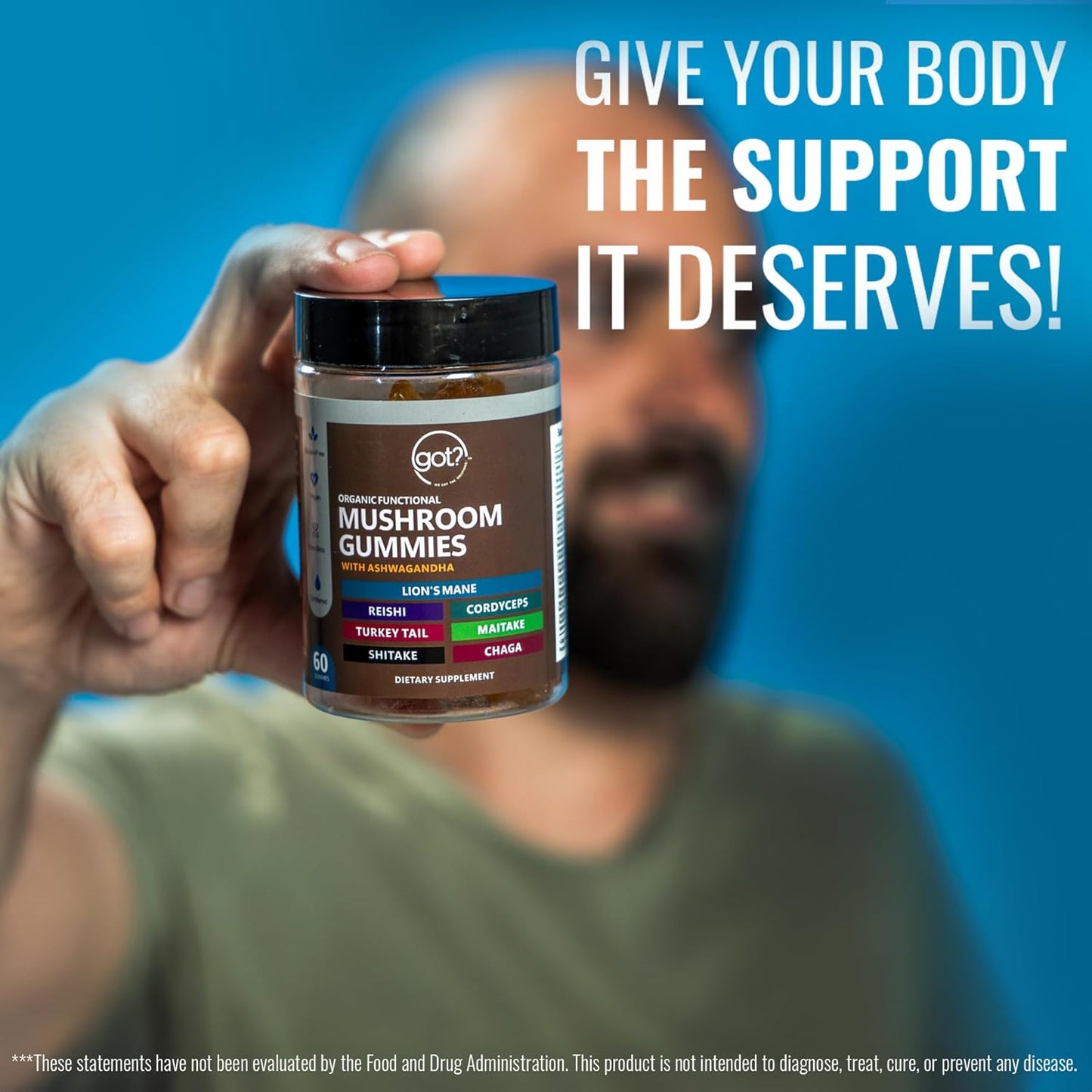 Premium Mushroom Gummies with Ashwagandha - Daily Supplement for Energy, Focus, Memory, and Immune Support - 60ct