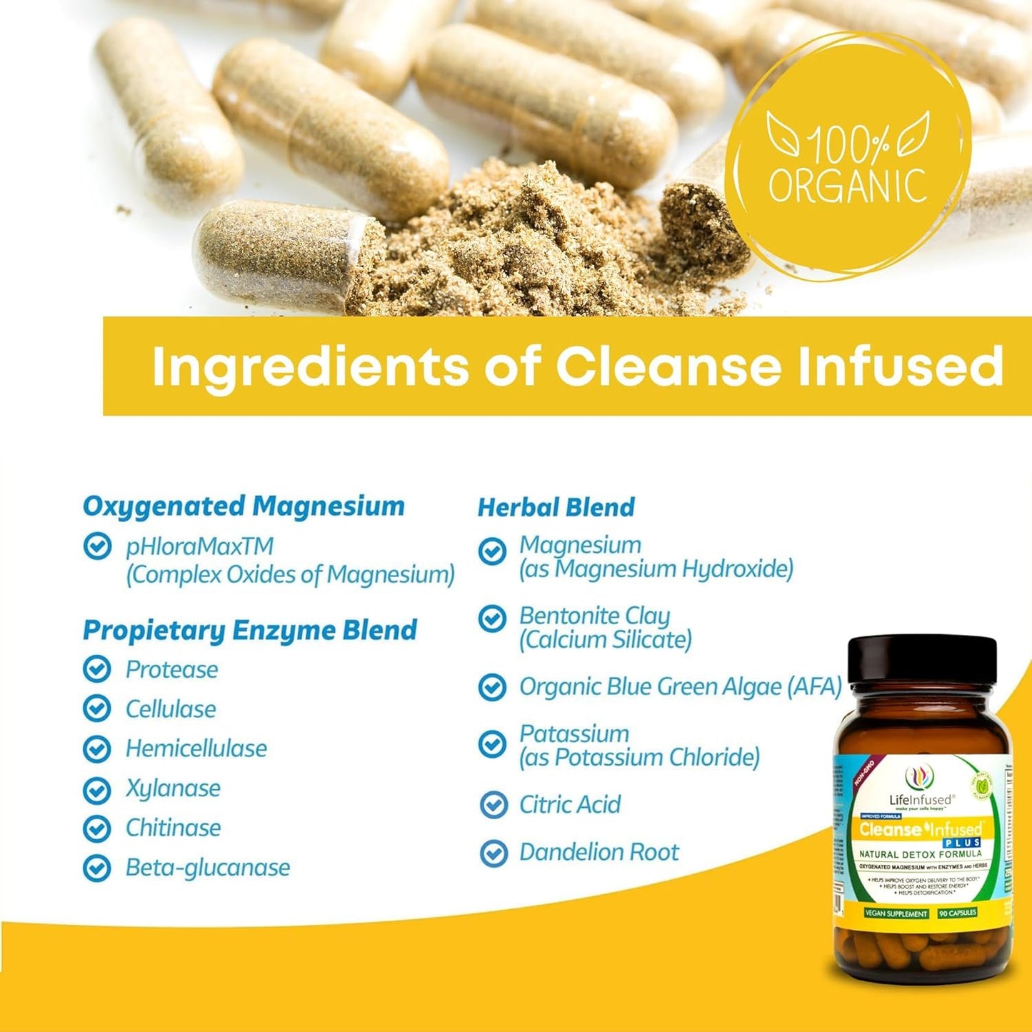Premium Natural Colon Cleanser with Oxygenated Magnesium, Herbs, and Enzymes - Gentle Constipation Relief and Total Body Detox (90 Caps)
