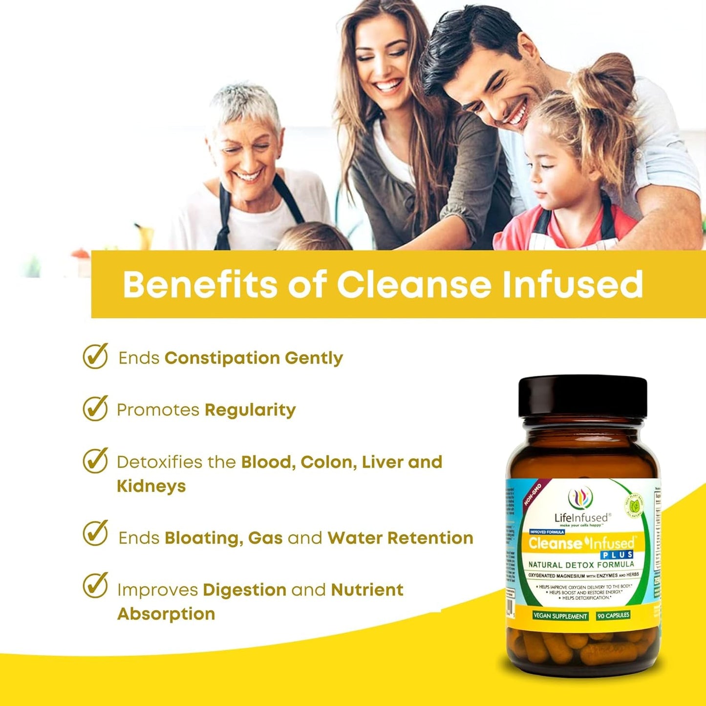 Premium Natural Colon Cleanser with Oxygenated Magnesium, Herbs, and Enzymes - Gentle Constipation Relief and Total Body Detox (90 Caps)