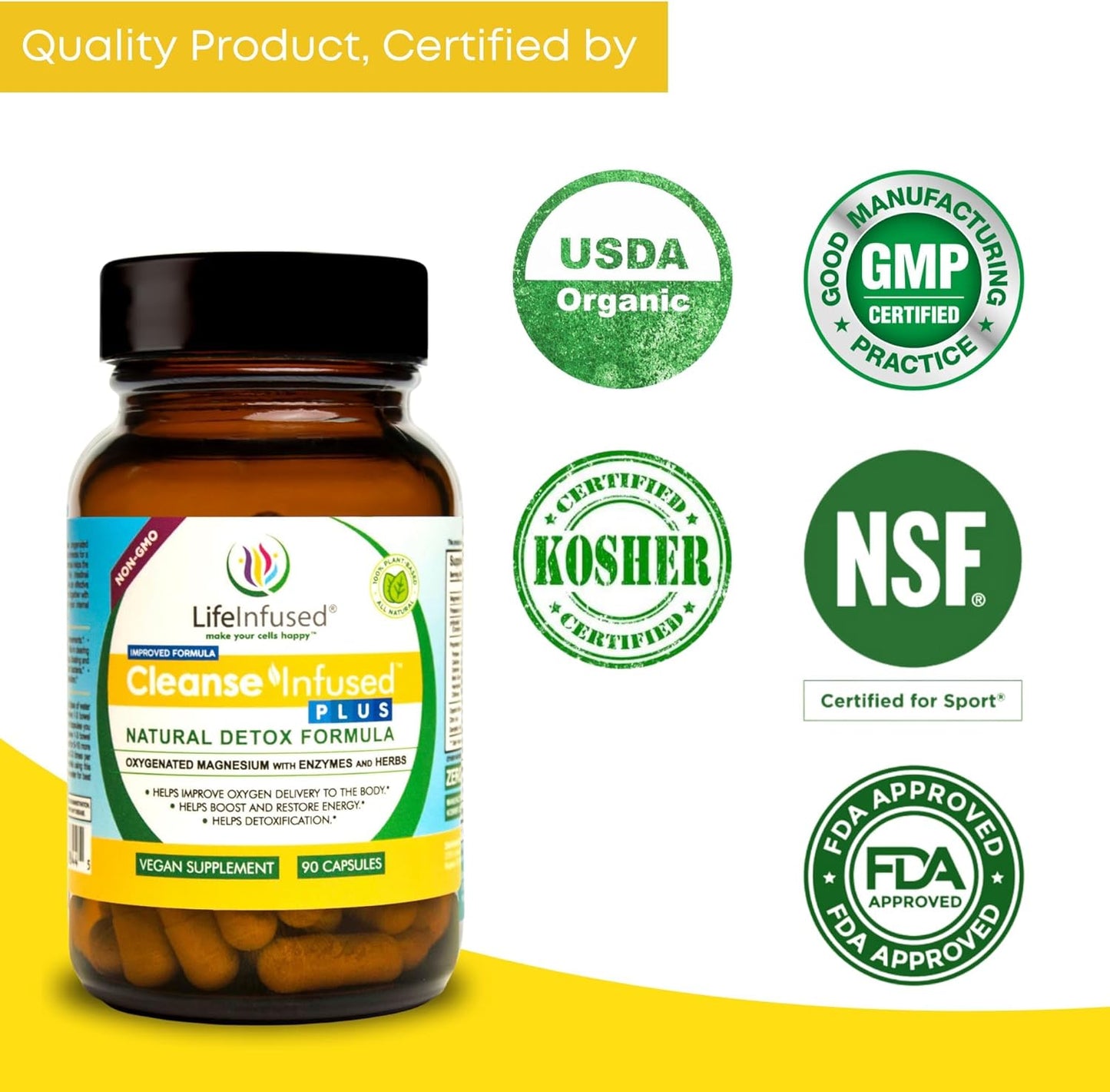 Premium Natural Colon Cleanser with Oxygenated Magnesium, Herbs, and Enzymes - Gentle Constipation Relief and Total Body Detox (90 Caps)