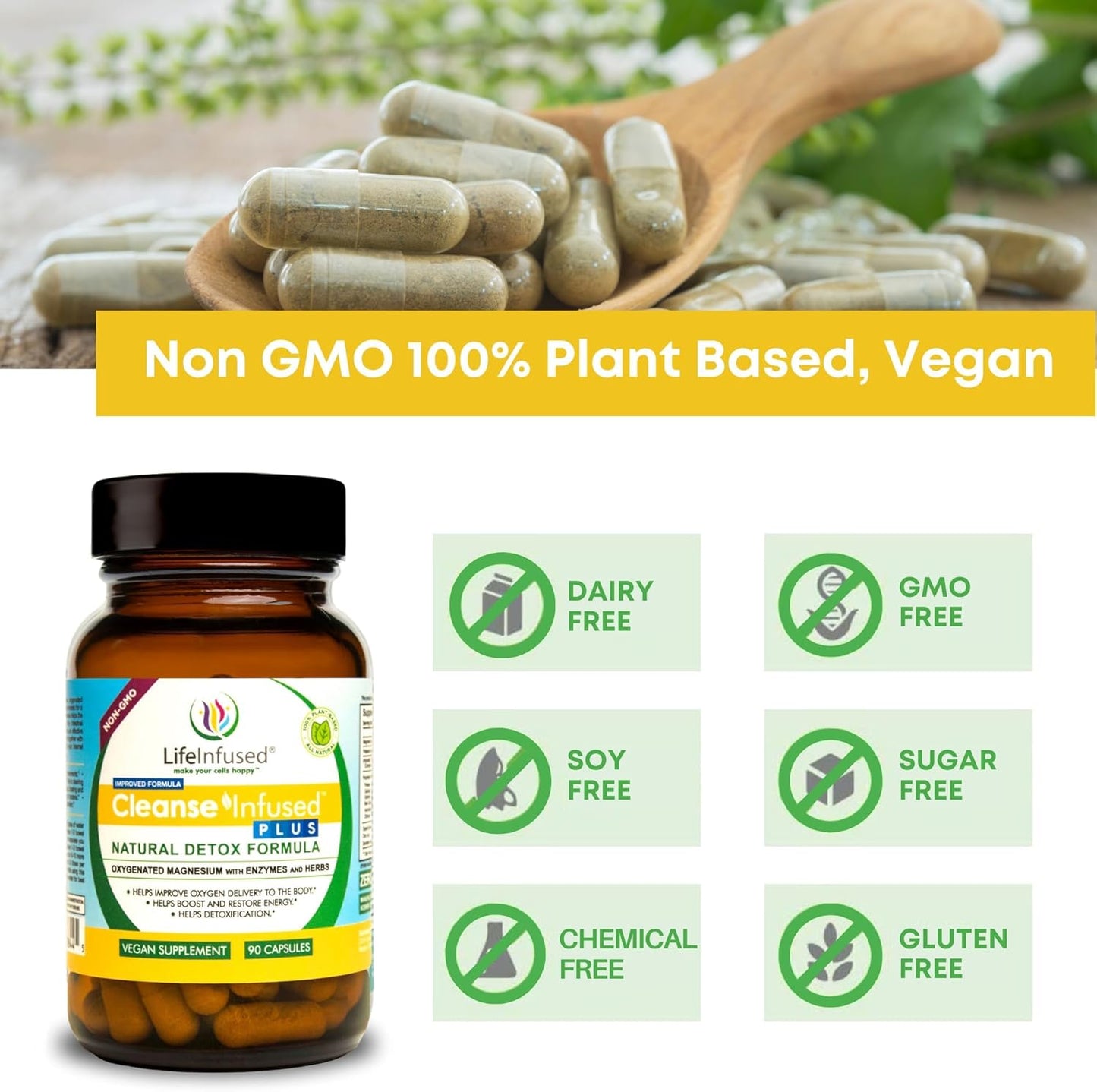 Premium Natural Colon Cleanser with Oxygenated Magnesium, Herbs, and Enzymes - Gentle Constipation Relief and Total Body Detox (90 Caps)