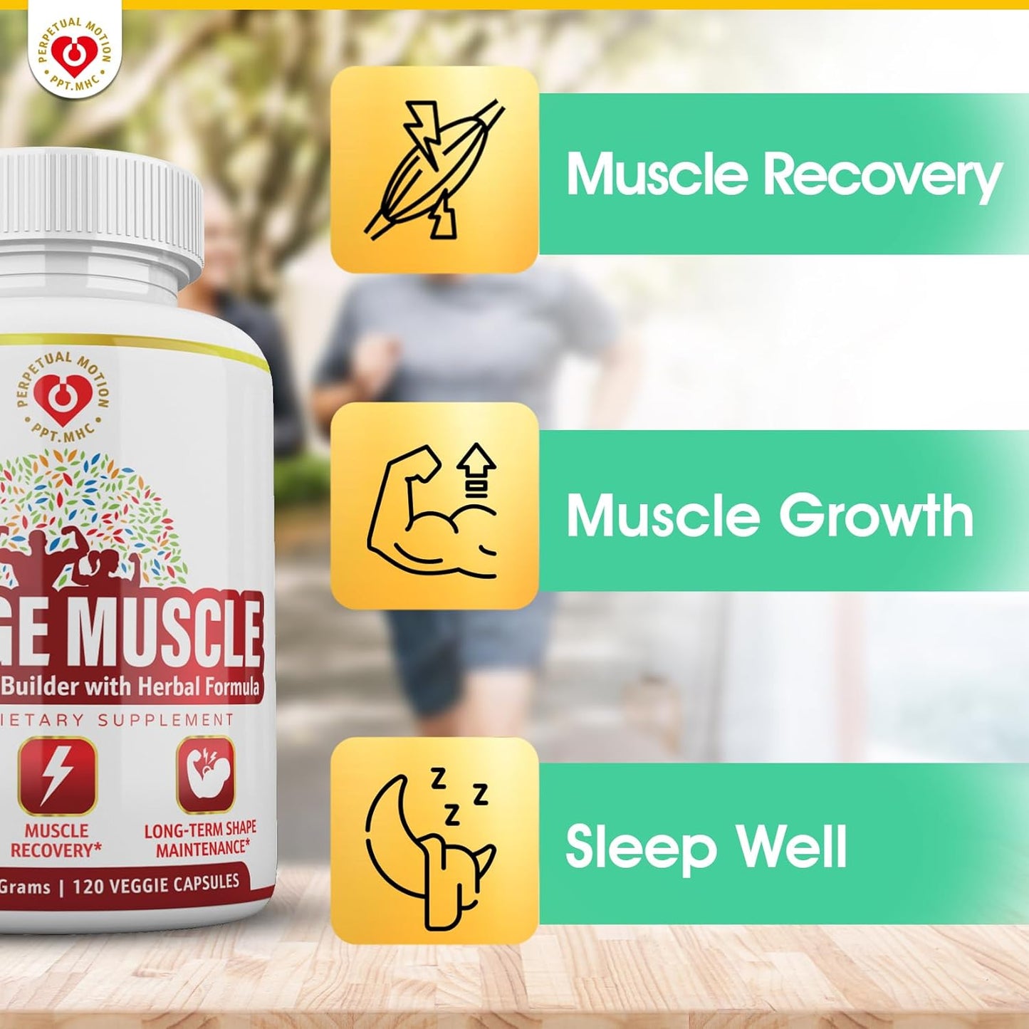 Premium Natural Muscle Support Supplement for Men and Women - Herbal Recovery, Growth, Quality Sleep & Cramp Relief - 120 Veg Caps