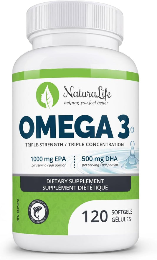 Premium NaturaLife Omega 3 Fish Oil Capsules | Triple Strength | High EPA & DHA | 1000mg | Natural Essential Fatty Acids