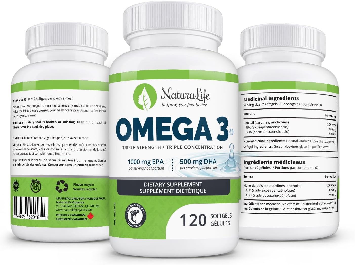 Premium NaturaLife Omega 3 Fish Oil Capsules | Triple Strength | High EPA & DHA | 1000mg | Natural Essential Fatty Acids