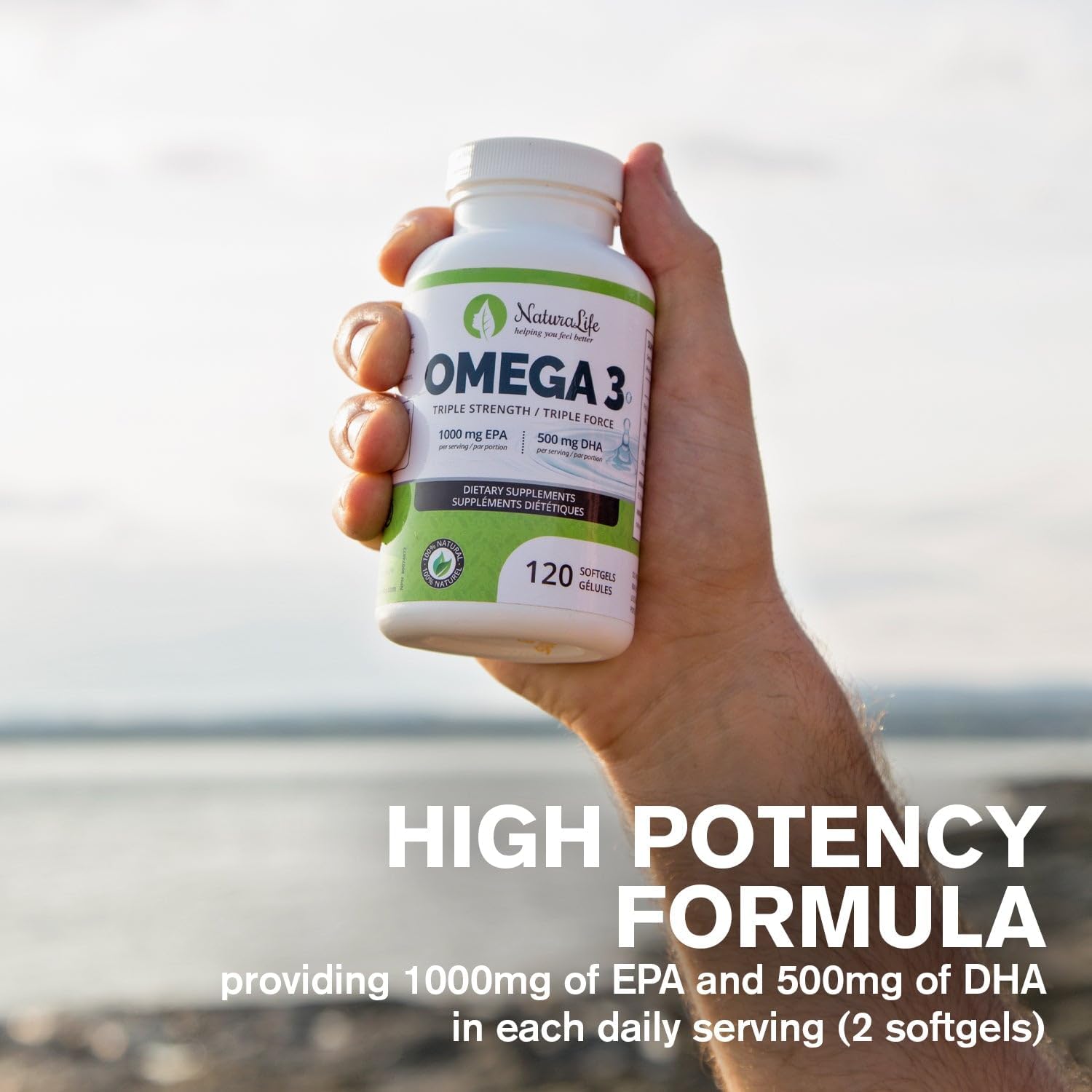 Premium NaturaLife Omega 3 Fish Oil Capsules | Triple Strength | High EPA & DHA | 1000mg | Natural Essential Fatty Acids