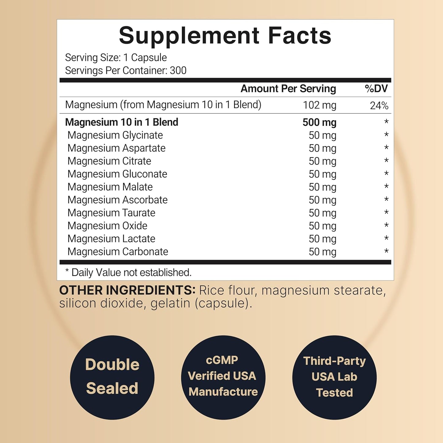 Premium NatureBell Magnesium Complex 500mg Supplement, 300 Capsules - 10 Active Forms for Bone, Heart, & Muscle Support - Non-GMO & Chelated