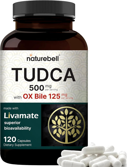 Premium NatureBell TUDCA 500mg with OX Bile 125mg, 120 Capsules - Liver Cleanse & Detox Support Supplement, High Absorption Formula, Bile Salts & Livamate, Natural Bitter Taste, Third Party Tested