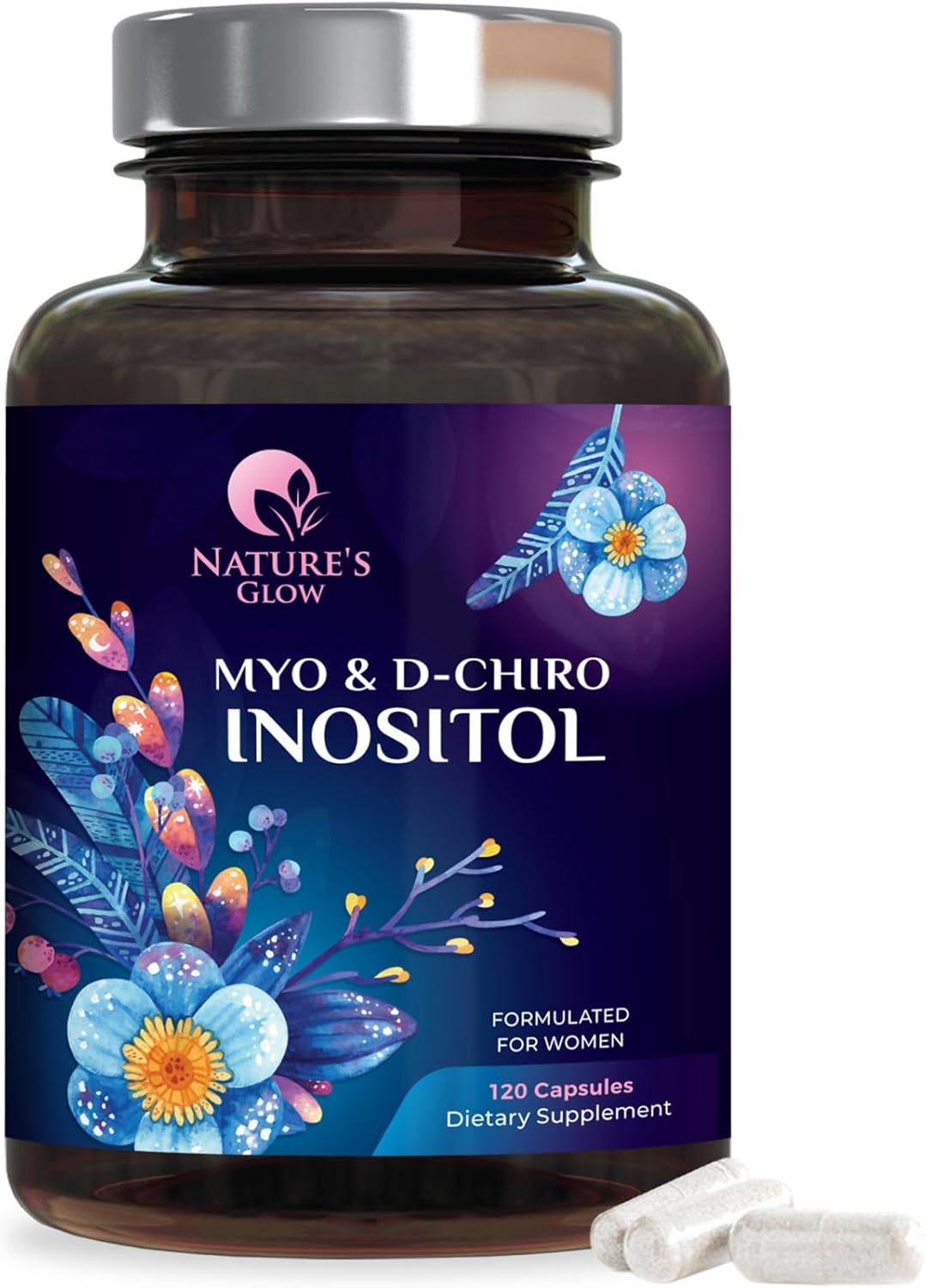 Premium Nature's Glow Myo-Inositol & D-Chiro Inositol Supplement - 40:1 Ratio for Natural Balance & Ovarian Health - 120 Capsules