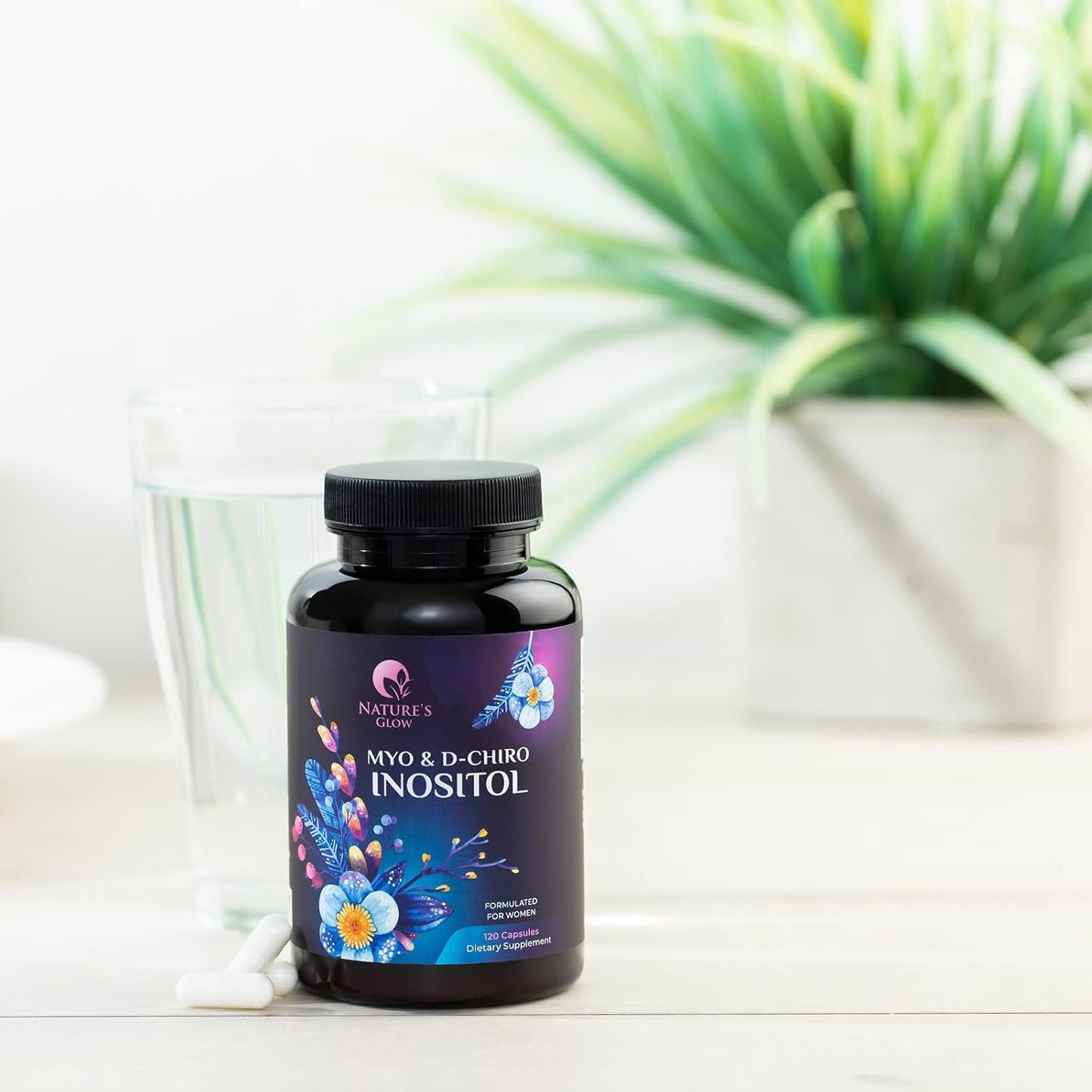 Premium Nature's Glow Myo-Inositol & D-Chiro Inositol Supplement - 40:1 Ratio for Natural Balance & Ovarian Health - 120 Capsules