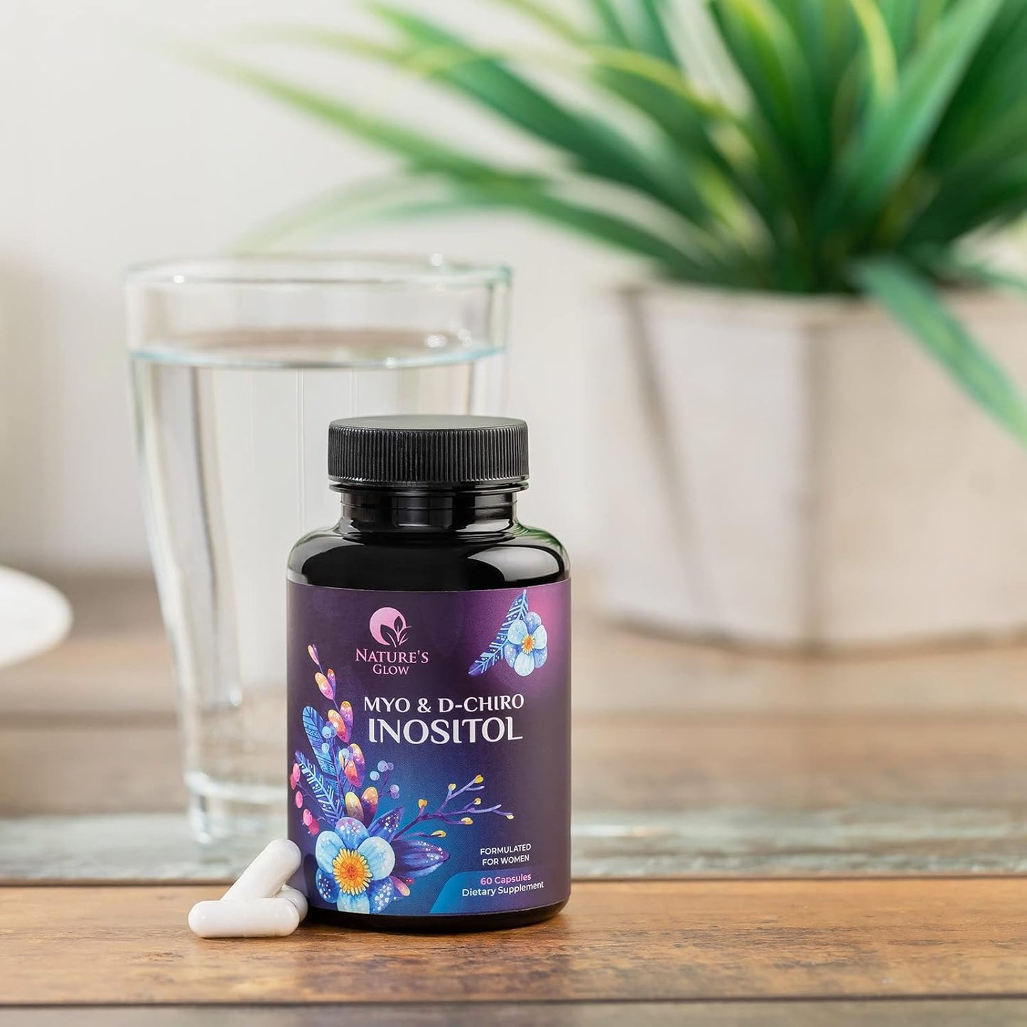 Premium Nature's Glow Myo Inositol & D Chiro Inositol Supplement - 40:1 Ratio for Natural Balance & Ovarian Health Support - 60 Capsules