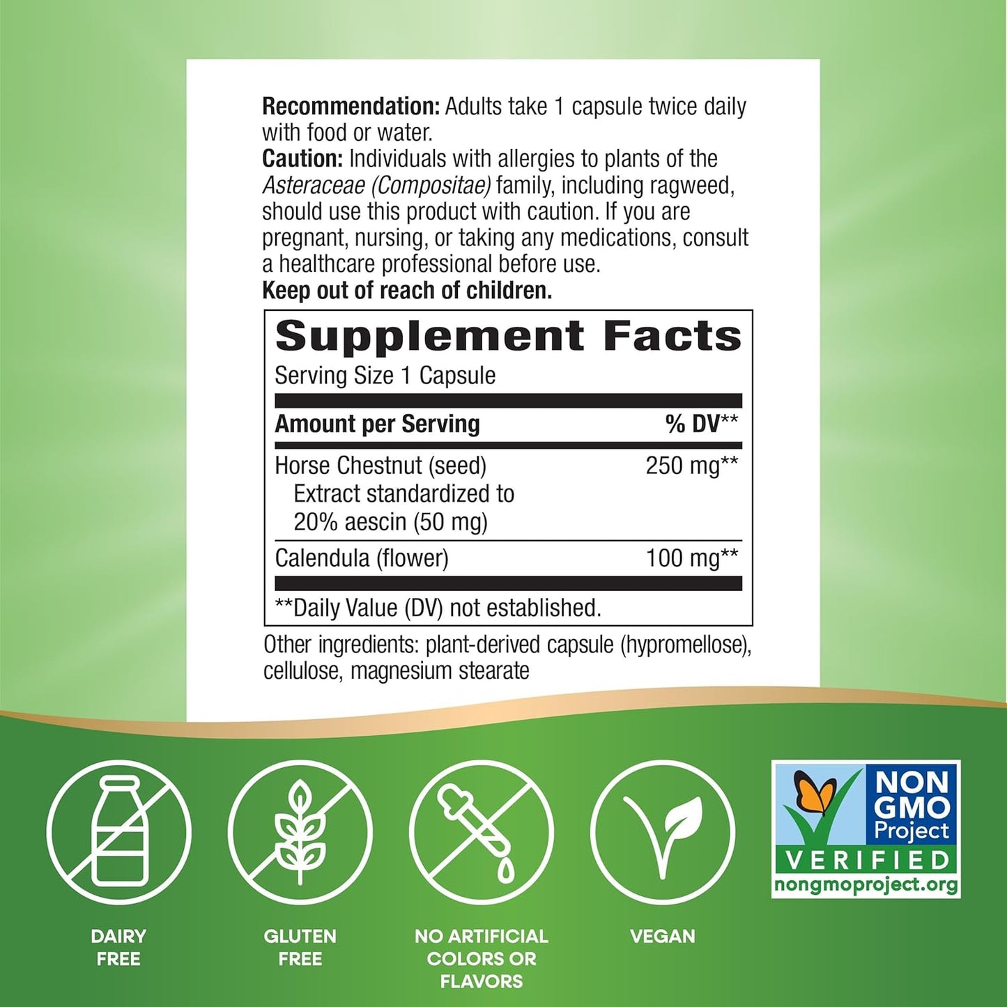 Premium Nature's Way Horse Chestnut Extract Capsules - Supports Healthy Leg Veins, 250mg, Vegan, 90ct