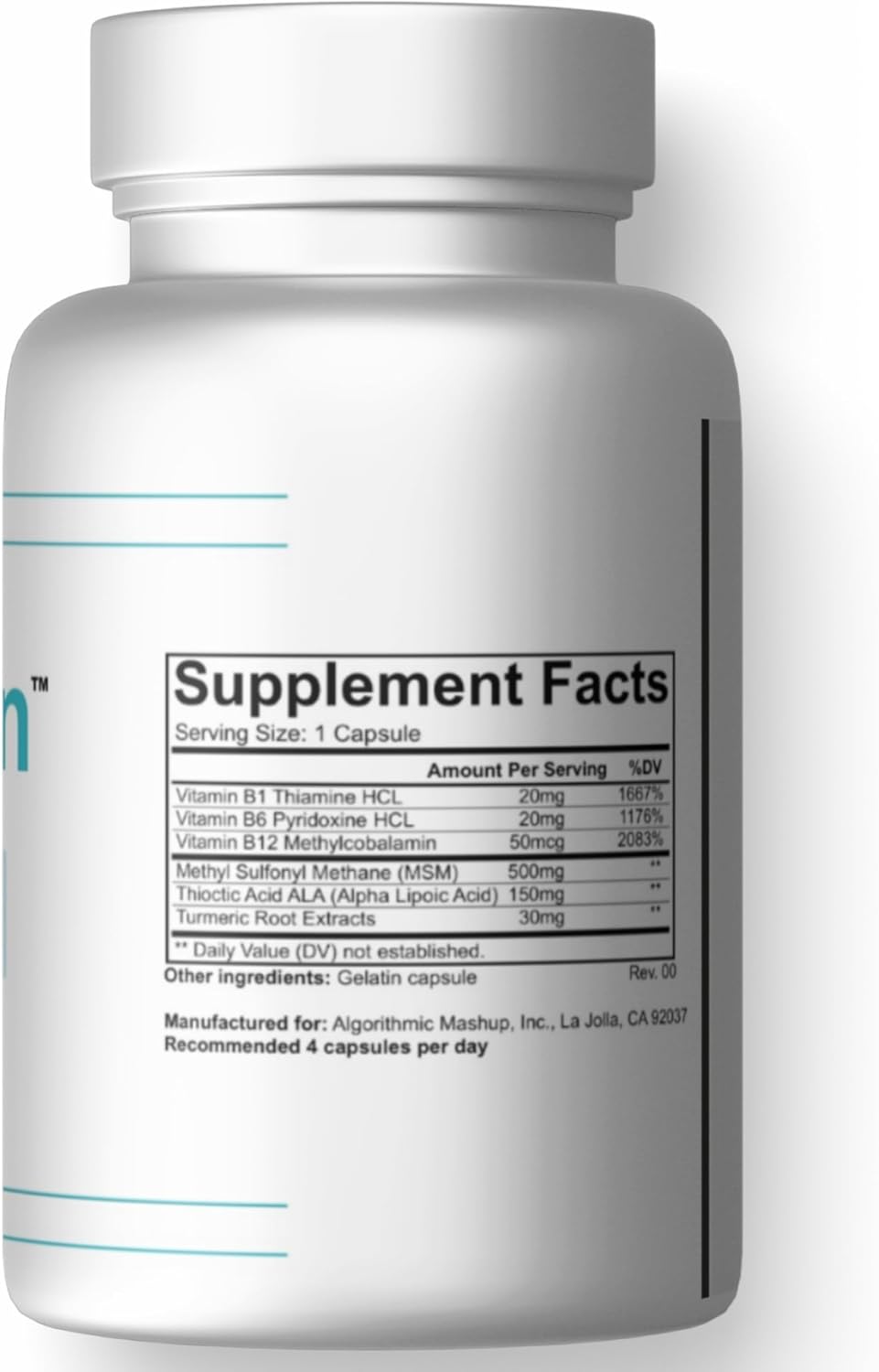 Premium Nerve Support Supplement with MSM, Alpha Lipoic Acid, B Vitamins & Turmeric - 120 Count, USA Made