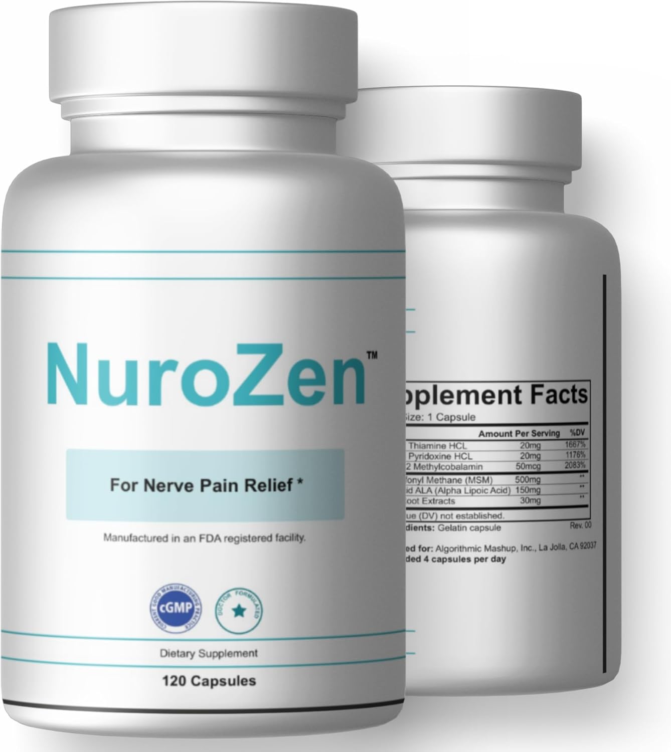 Premium Nerve Support Supplement with MSM, Alpha Lipoic Acid, B Vitamins & Turmeric - 120 Count, Made in USA