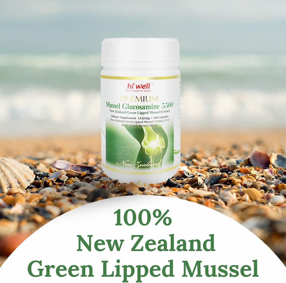 Premium New Zealand Hi Well Mussel Glucosamine 5500 Capsules - Natural & Pure Supplement