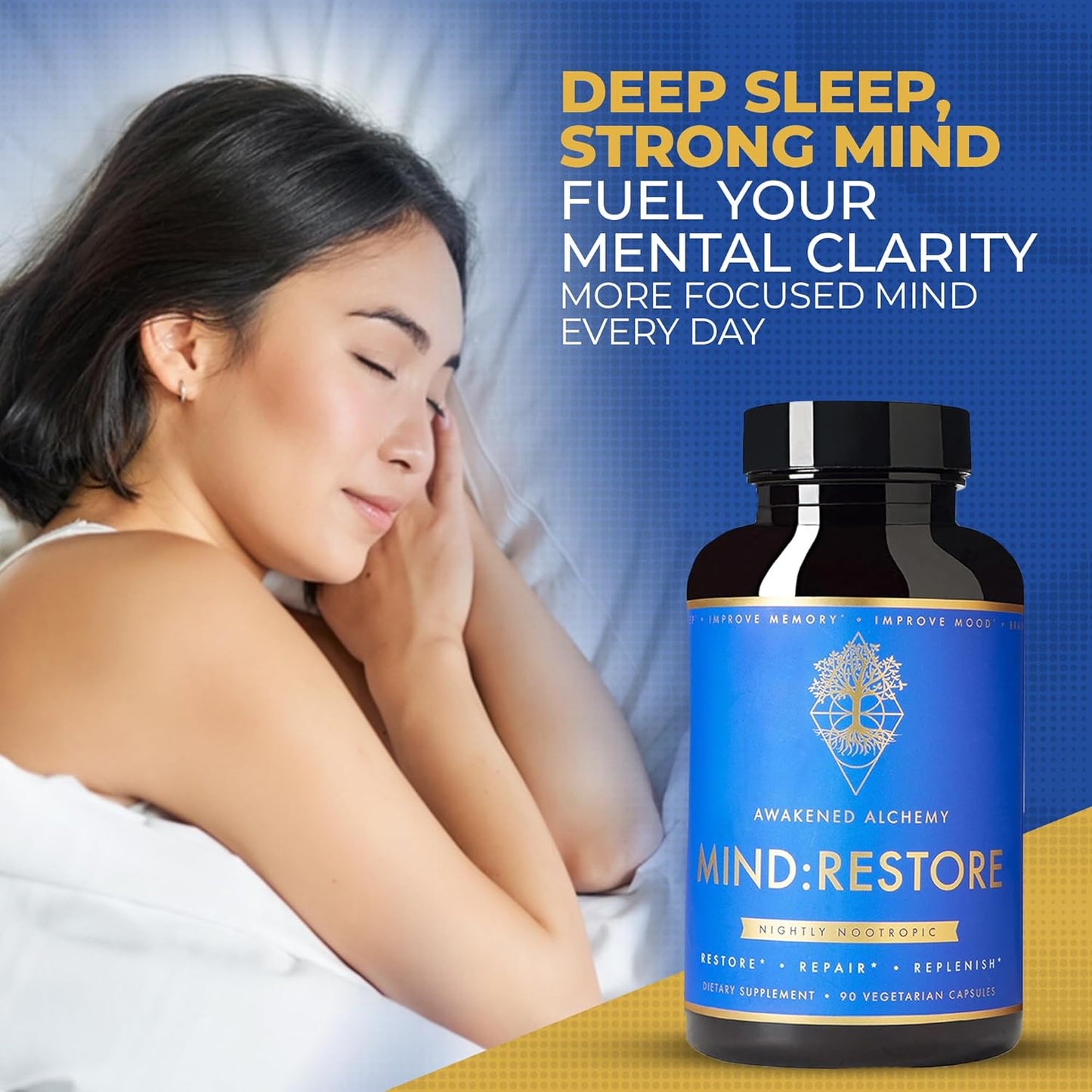 Premium Nighttime Nootropic Supplement for Restorative Sleep with Natural Brain Nutrition - 90 Count
