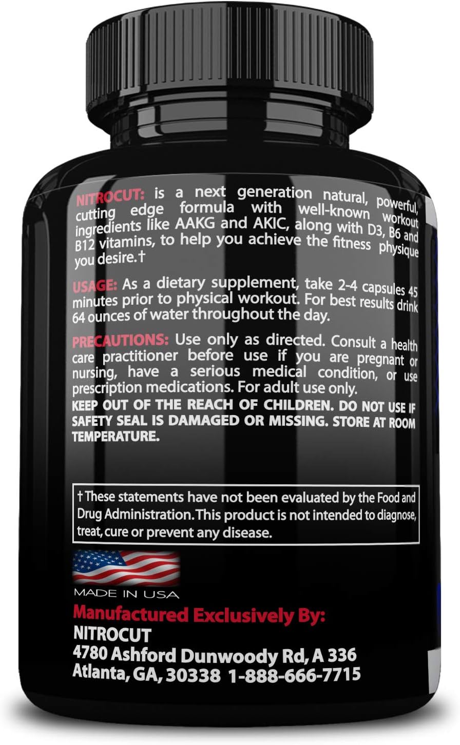 Premium Nitric Oxide Pre Workout Supplement - 120 Capsules - Boost Muscle Growth & Blood Flow - L-Arginine & L-Citrulline Formula