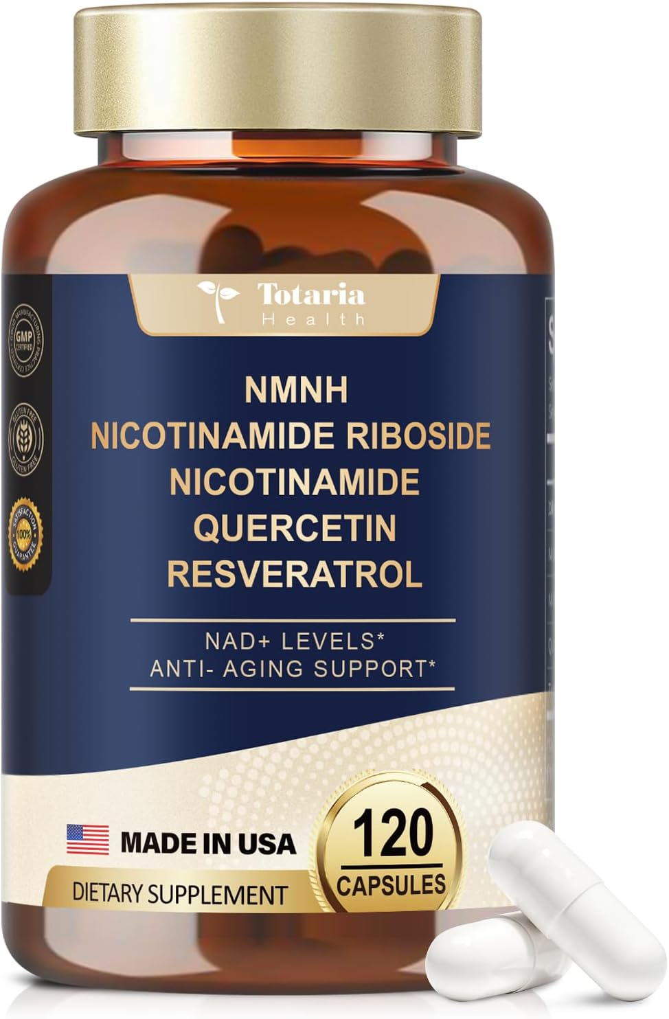 Premium NMN Alternative Supplement with Flash-Free Niacinamide, Quercetin, and Trans-Resveratrol - 120 Capsules