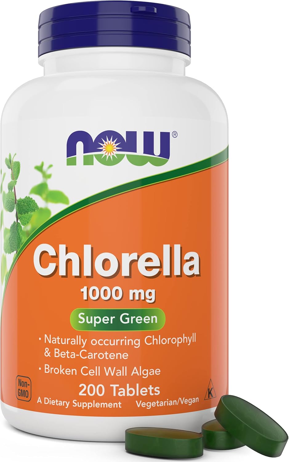 Premium Non-GMO Chlorella Tablets 1000mg - Green Superfood Supplement - 200 Tabs by NOW Foods
