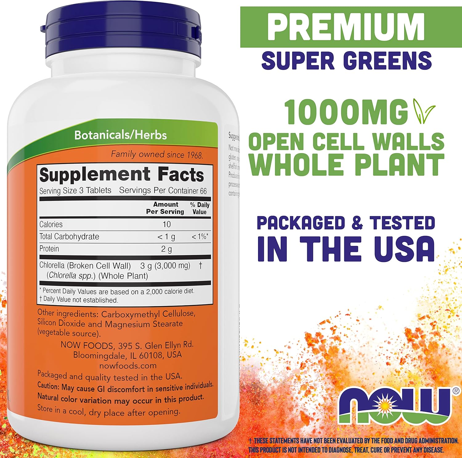 Premium Non-GMO Chlorella Tablets 1000mg - Green Superfood Supplement - 200 Tabs by NOW Foods