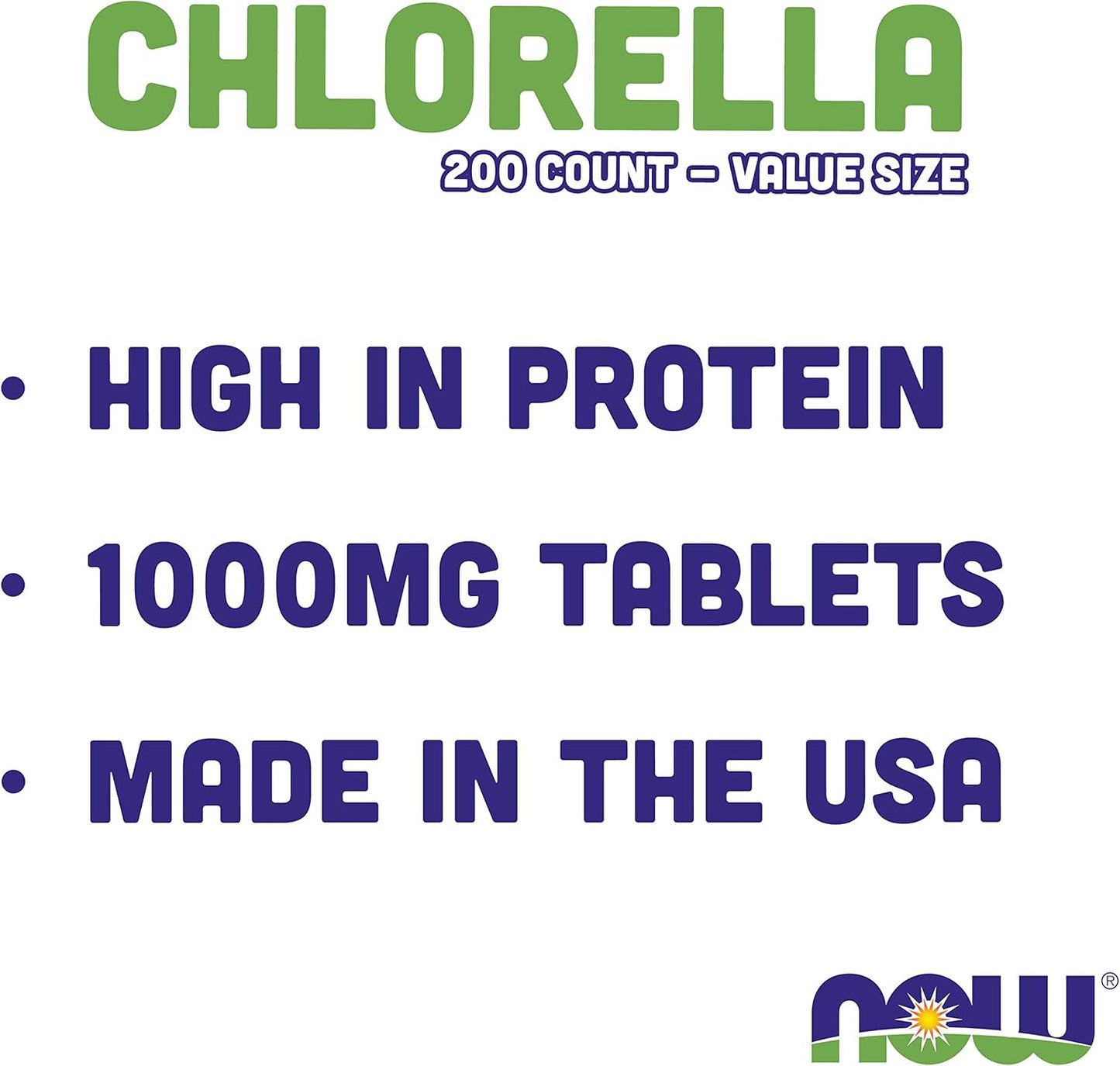 Premium Non-GMO Chlorella Tablets 1000mg - Green Superfood Supplement - 200 Tabs by NOW Foods