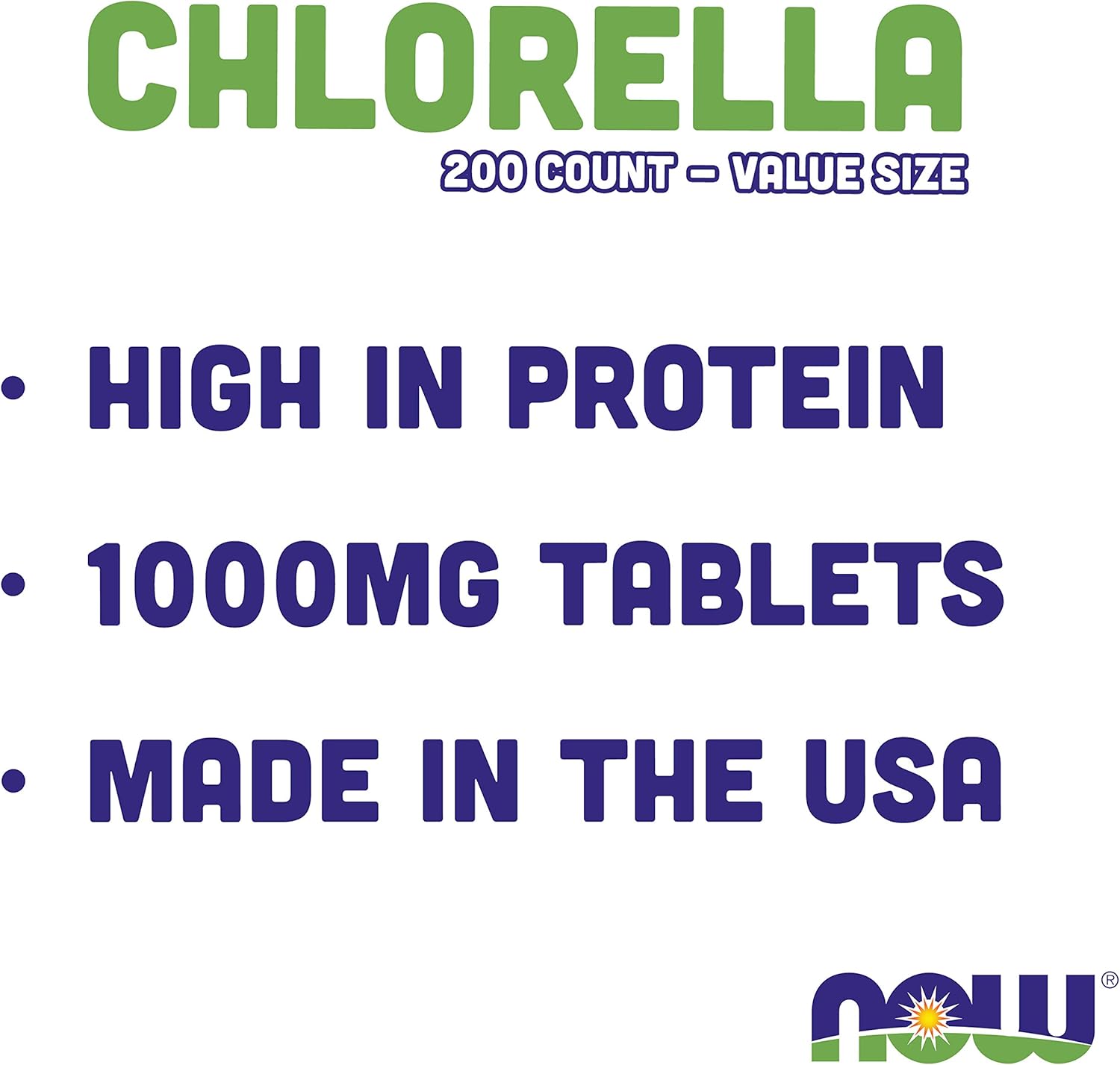 Premium Non-GMO Chlorella Tablets 1000mg - Green Superfood Supplement - 200 Tabs by NOW Foods