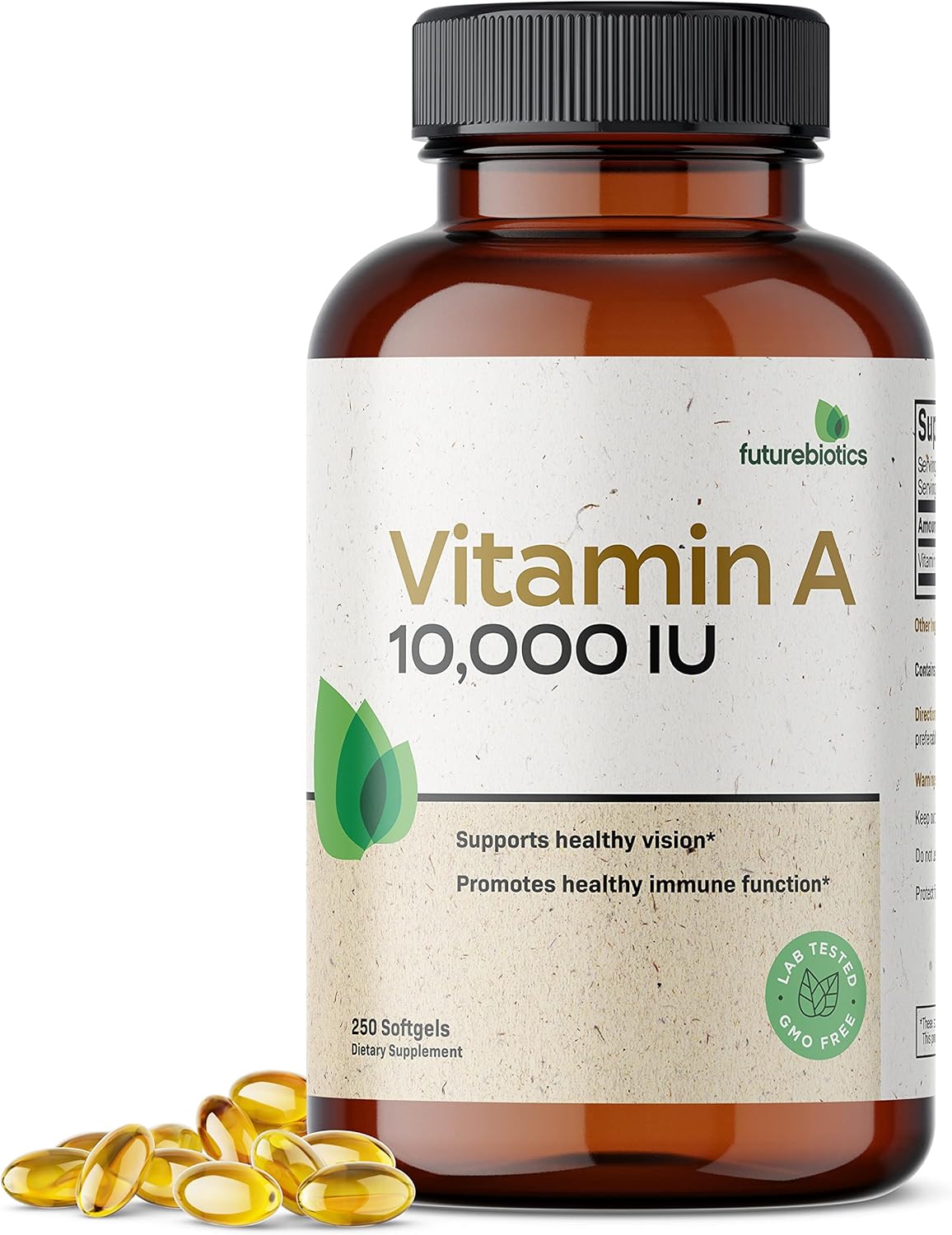 Premium Non-GMO Vitamin A 10,000 IU Softgels for Healthy Vision, Immune System, Growth & Reproduction - 250 Count