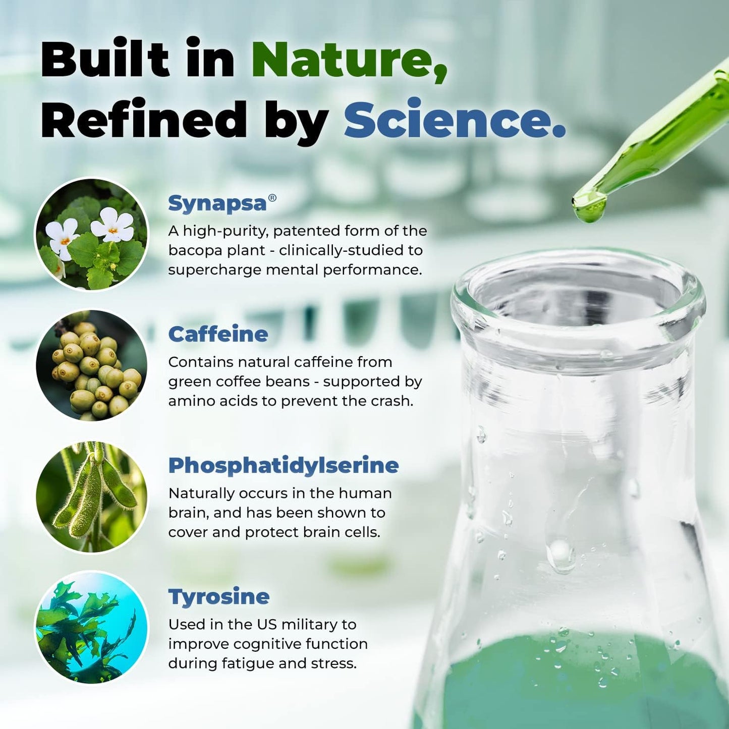 Premium Nootropic Brain Supplement for Focus, Memory, Energy | Clinically Proven Ingredients | Bacopa, Tyrosine, Huperzine A, GABA | 3 Bottles (96 Ct)