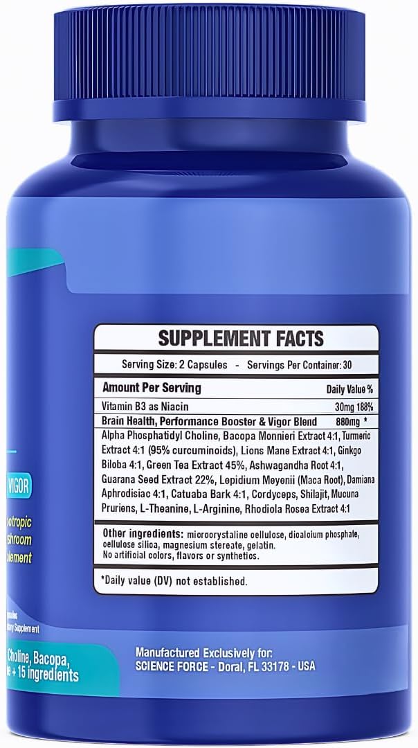 Premium Nootropic Brain Supplement for Memory, Focus, and Cognitive Performance - Boost Energy, Mental Clarity, and Vigor - With Shilajit, Alpha Choline, Lion's Mane, Bacopa, and More
