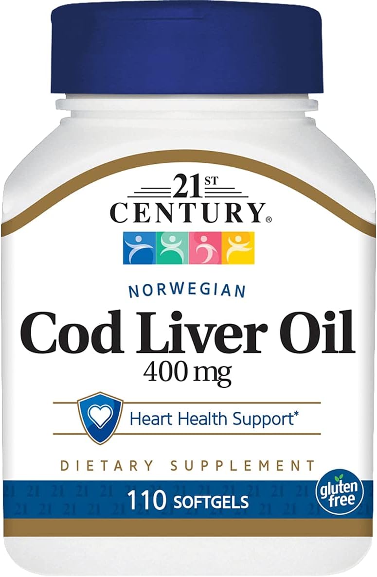 Premium Norwegian Cod Liver Oil Capsules - 21st Century Formula with 110 Softgels