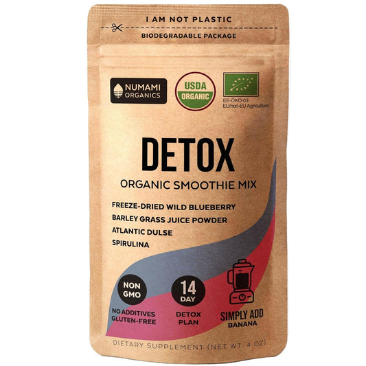 Premium Numami Organic Blueberry Detox Smoothie Powder with Spirulina, Dulse, and Barley Grass Juice - Superfood from Europe